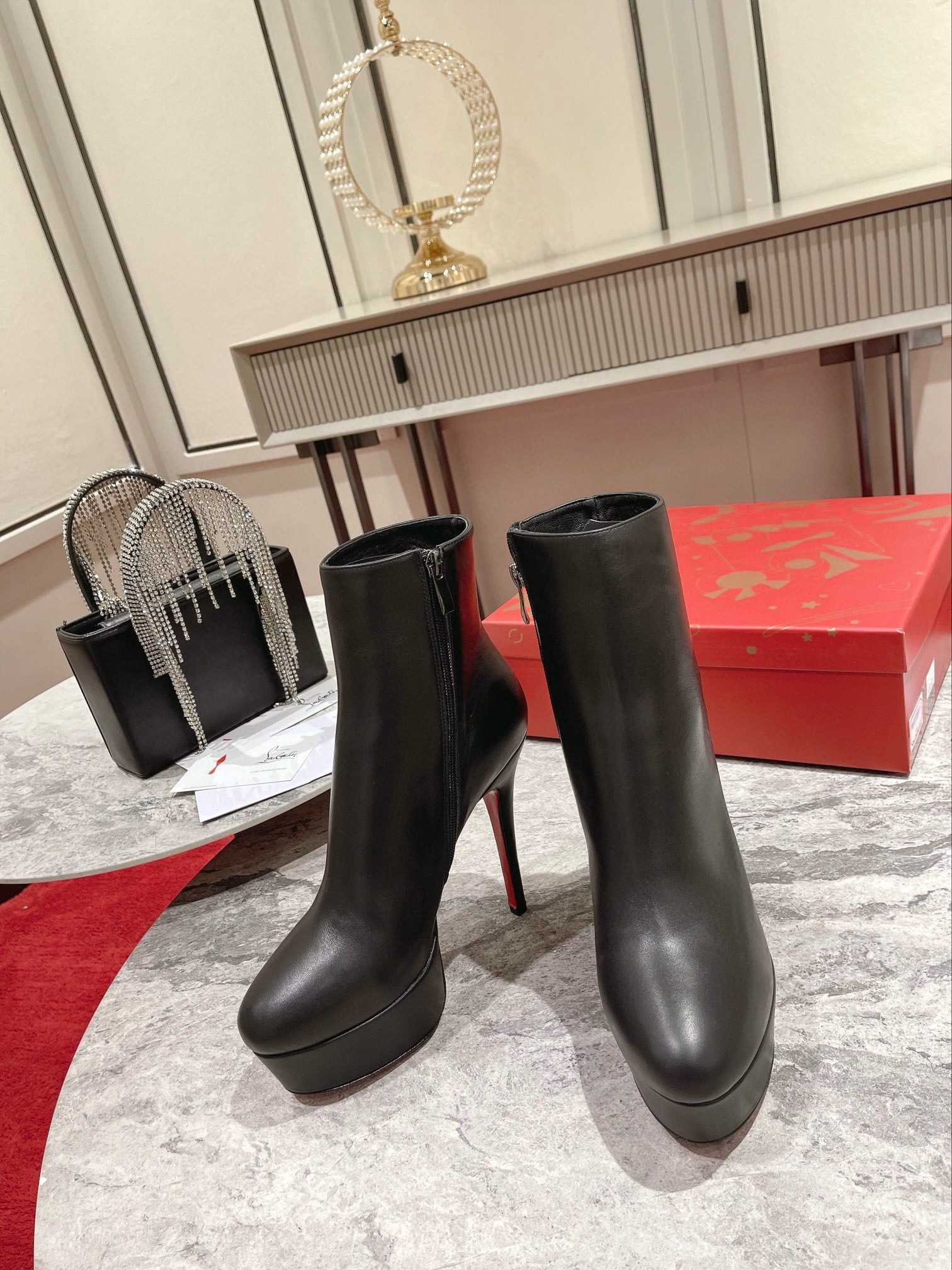 Christian Louboutin Bianca Ankle Boots 120mm in Black Lambskin