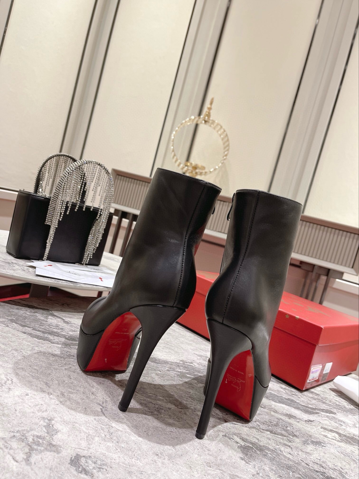 Christian Louboutin Bianca Ankle Boots 120mm in Black Lambskin