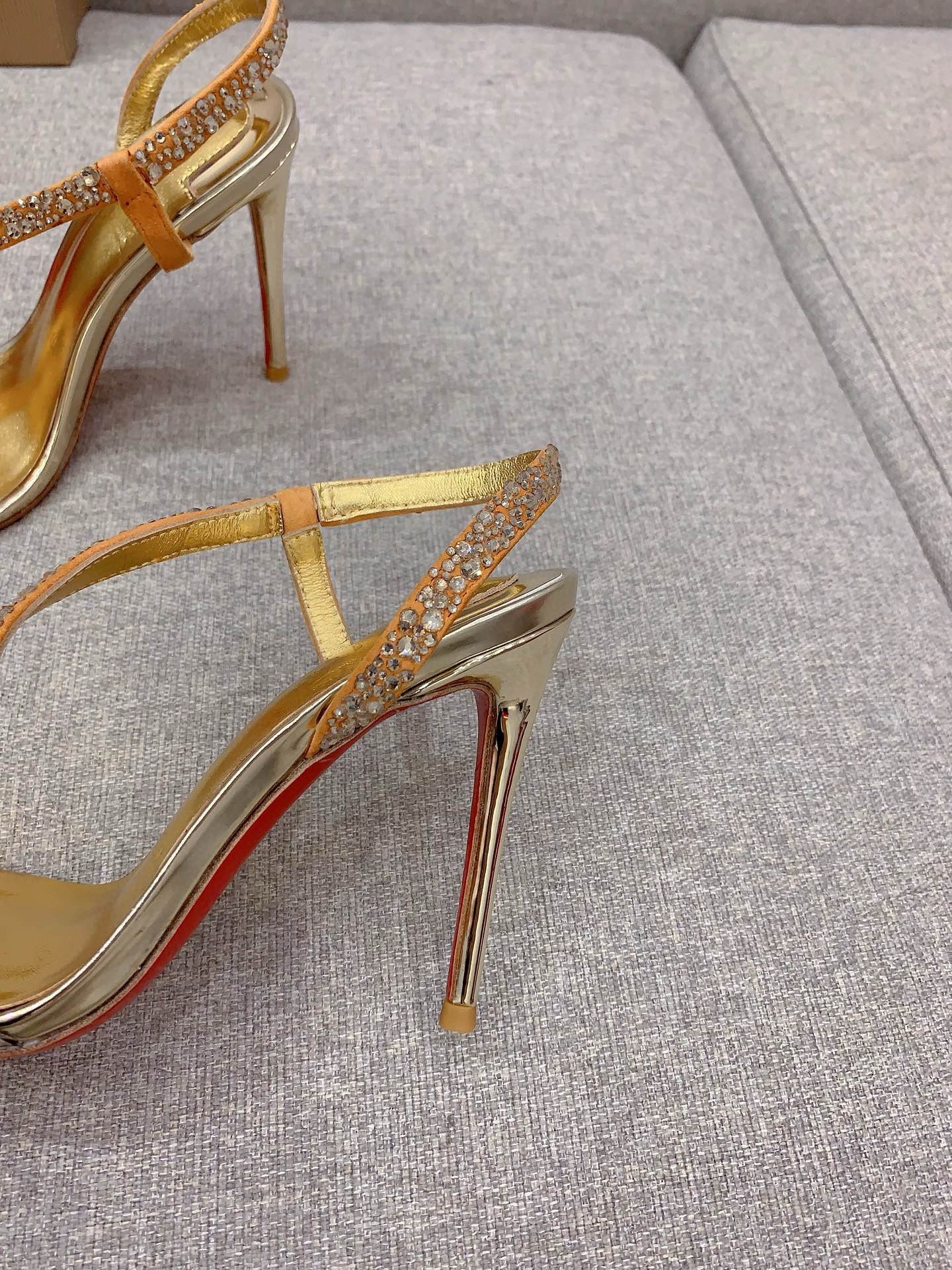 Christian Louboutin Rosalie Strass Sandals 100mm in Gold Leather