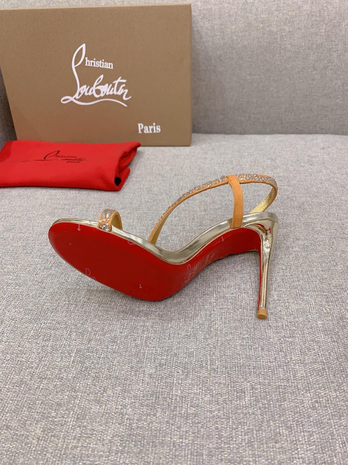 Christian Louboutin Rosalie Strass Sandals 100mm in Gold Leather