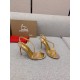 Christian Louboutin Rosalie Strass Sandals 100mm in Gold Leather