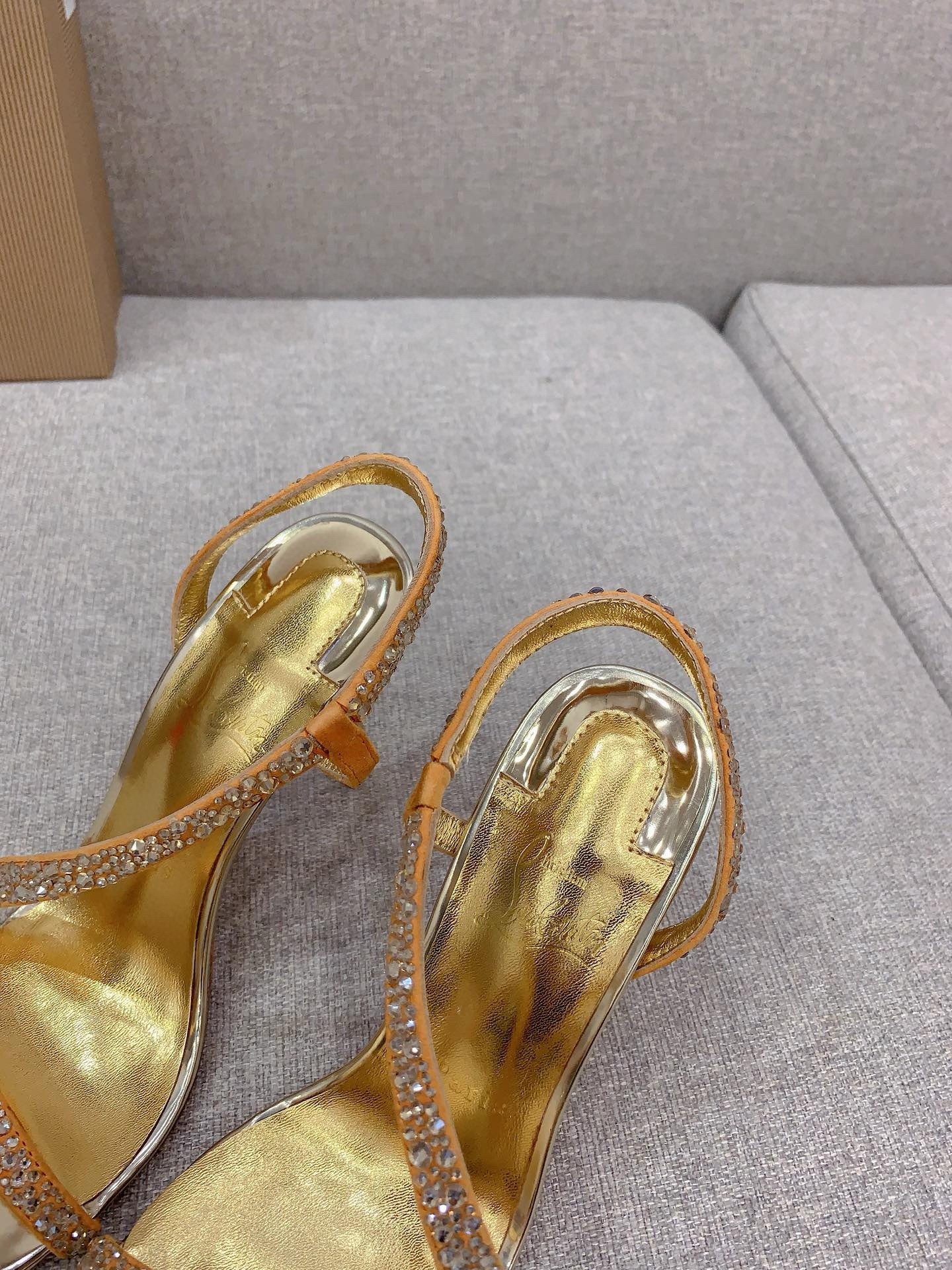 Christian Louboutin Rosalie Strass Sandals 100mm in Gold Leather