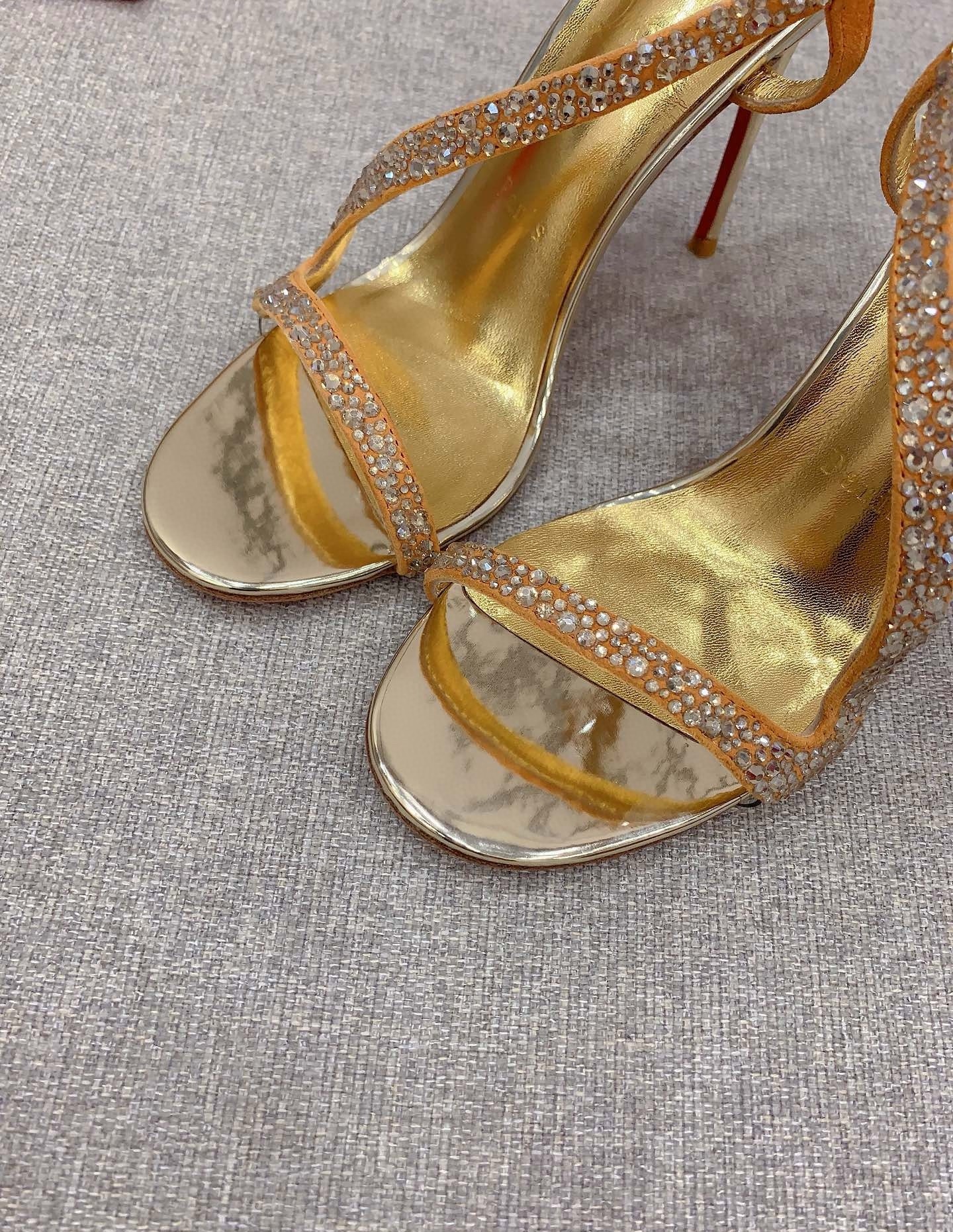 Christian Louboutin Rosalie Strass Sandals 100mm in Gold Leather