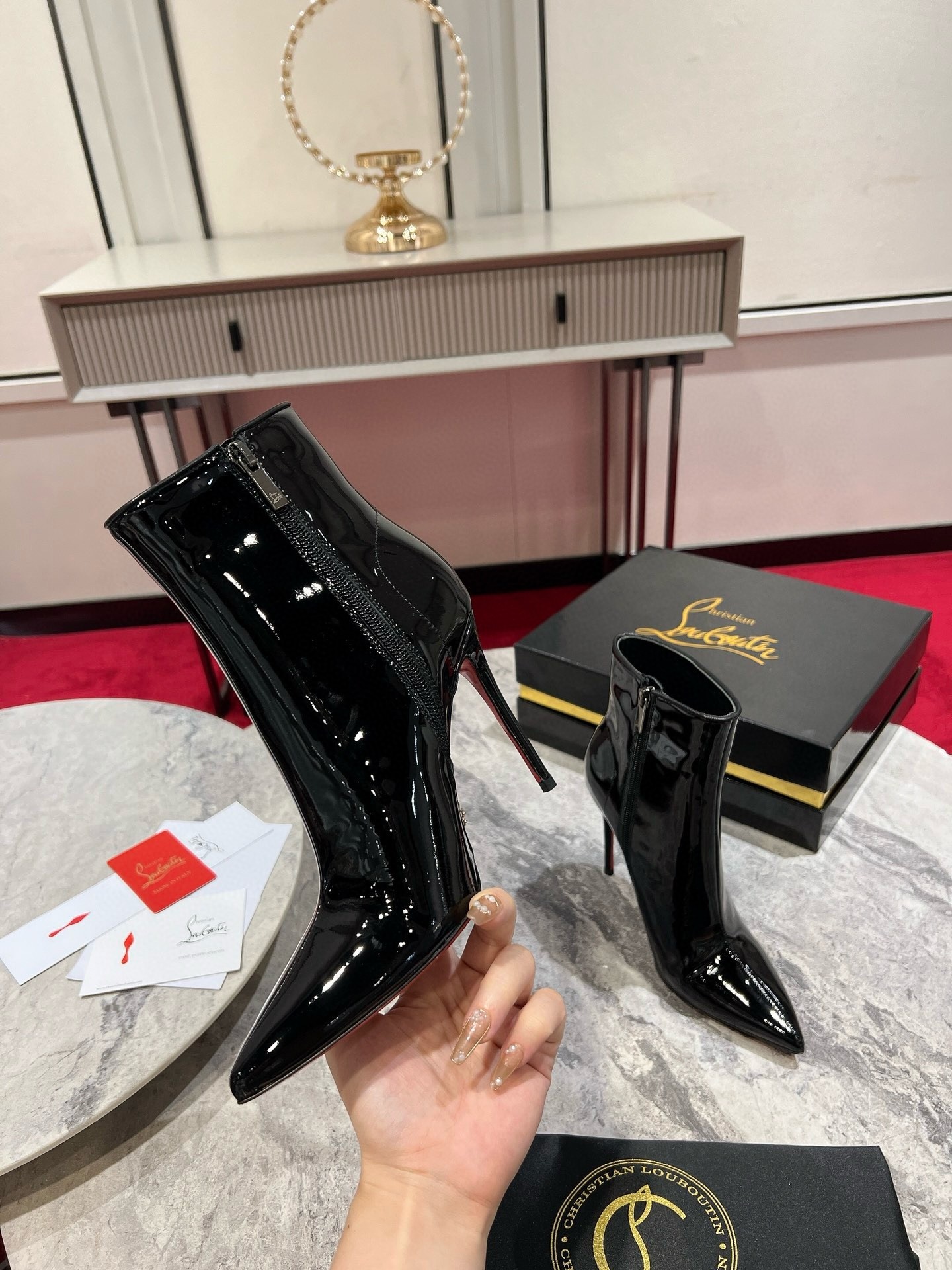 Christian Louboutin Sporty Kate 85mm Boots in Black Patent Leather