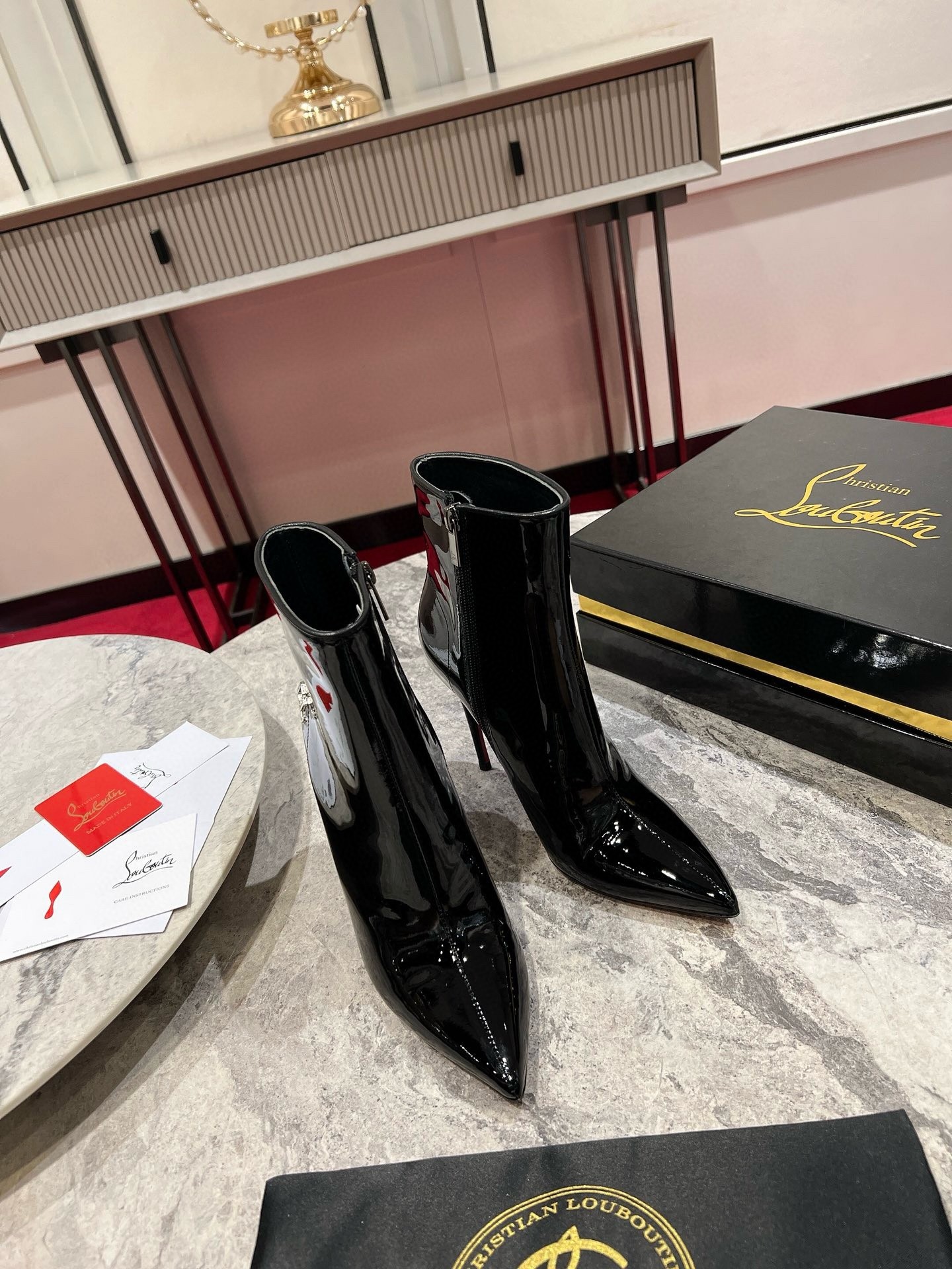 Christian Louboutin Sporty Kate 85mm Boots in Black Patent Leather