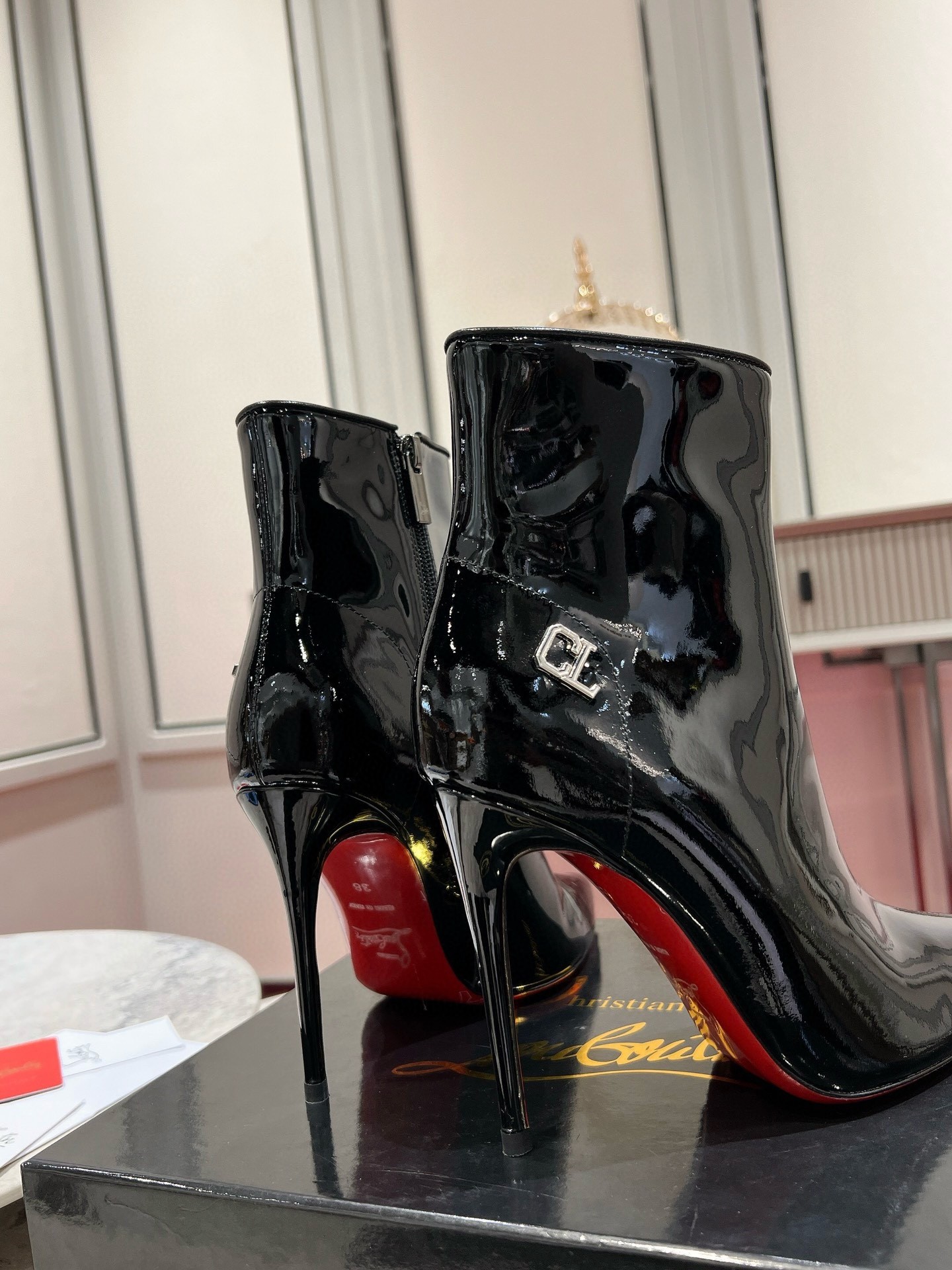 Christian Louboutin Sporty Kate 85mm Boots in Black Patent Leather