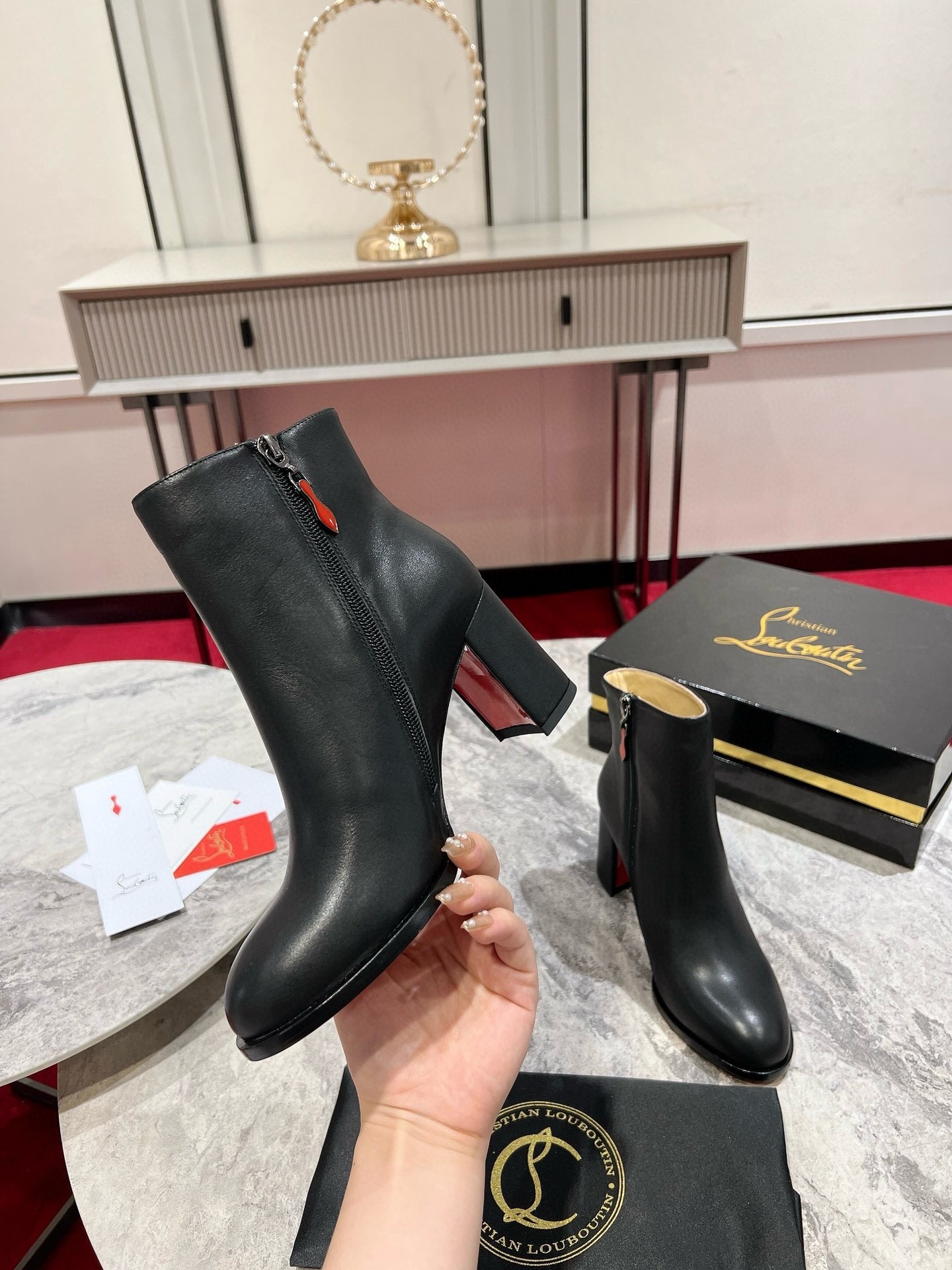 Christian Louboutin Adoxa 70mm Ankle Boots in Black Leather