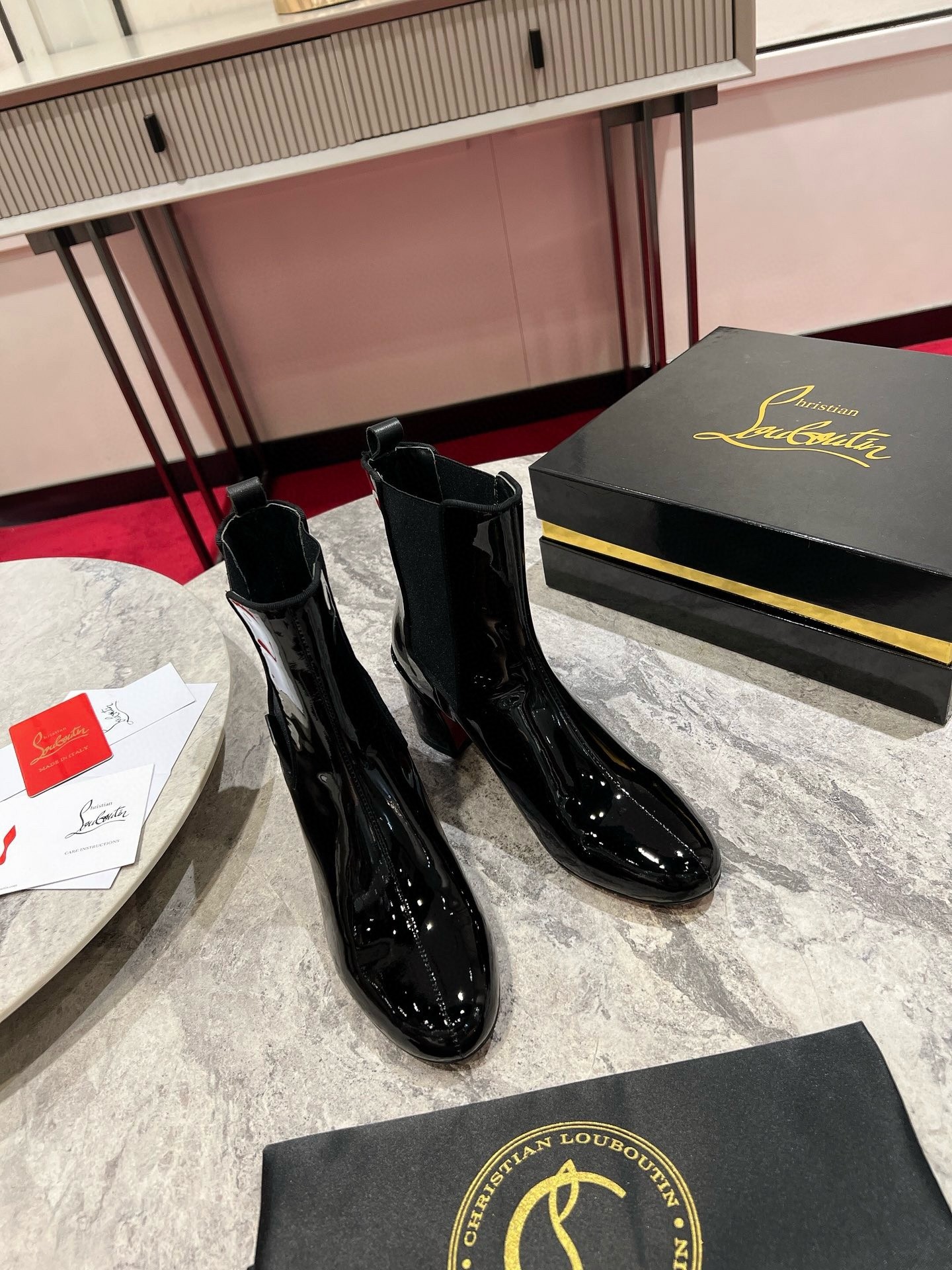 Christian Louboutin Turelastic 55mm Ankle Boots in Black Patent Leather