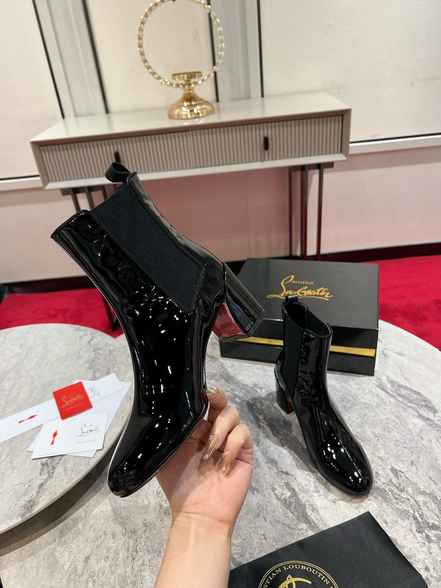 Christian Louboutin Turelastic 55mm Ankle Boots in Black Patent Leather