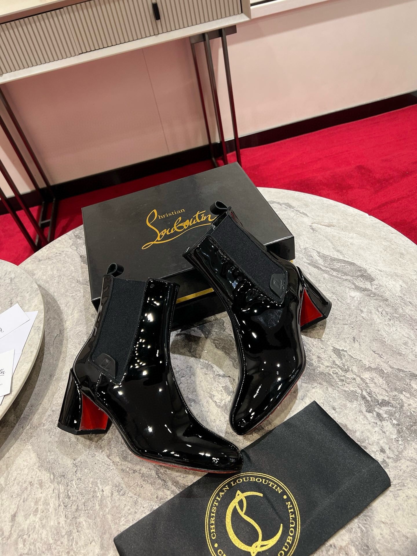 Christian Louboutin Turelastic 55mm Ankle Boots in Black Patent Leather