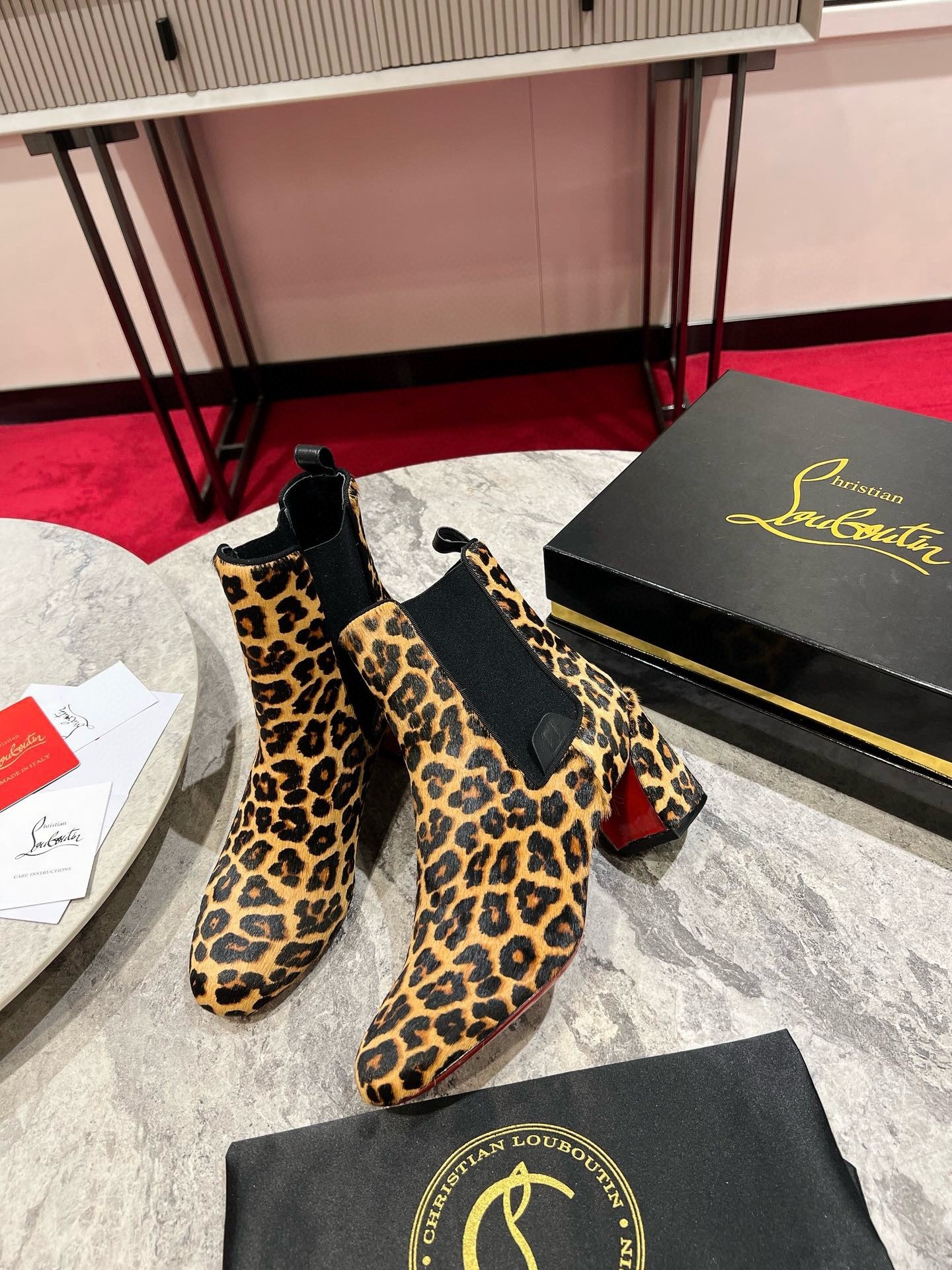 Christian Louboutin Turelastic 55mm Ankle Boots with Leopard Print