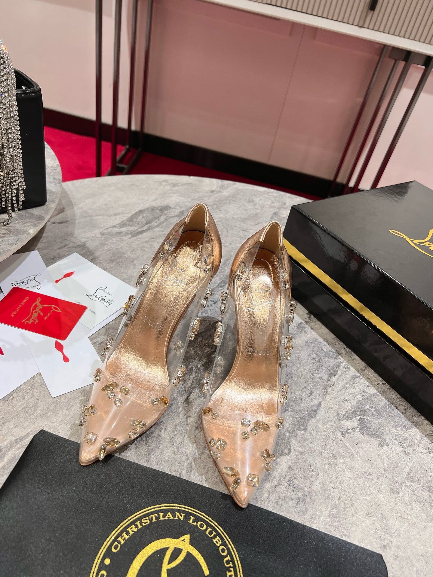 Christian Louboutin Degraqueenie 85mm Pumps in Gold Leather with Crystals