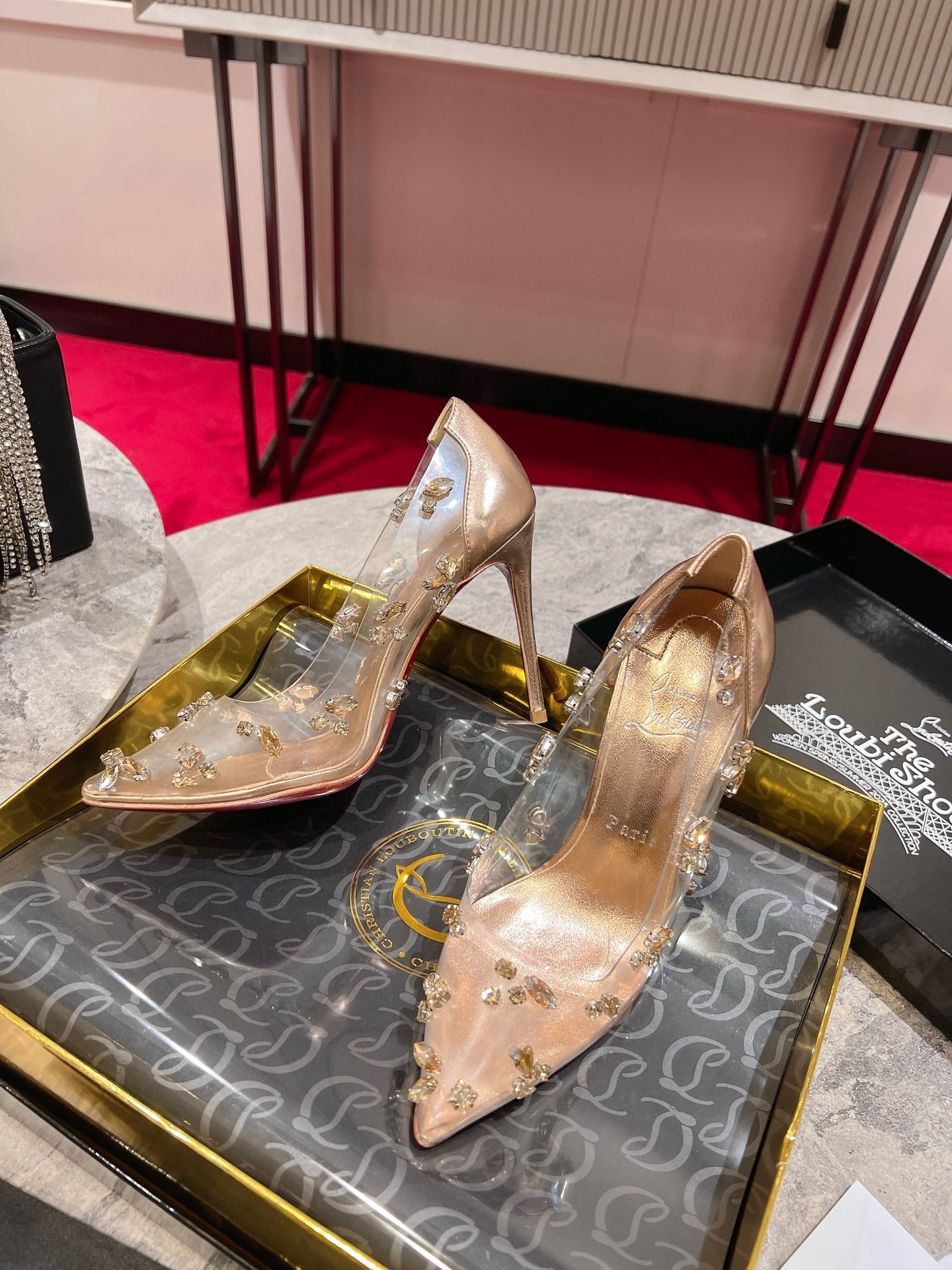 Christian Louboutin Degraqueenie 85mm Pumps in Gold Leather with Crystals