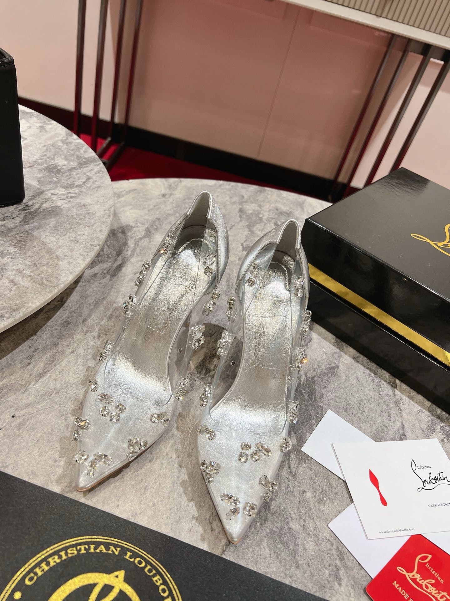 Christian Louboutin Degraqueenie 85mm Pumps in Silver Leather with Crystals