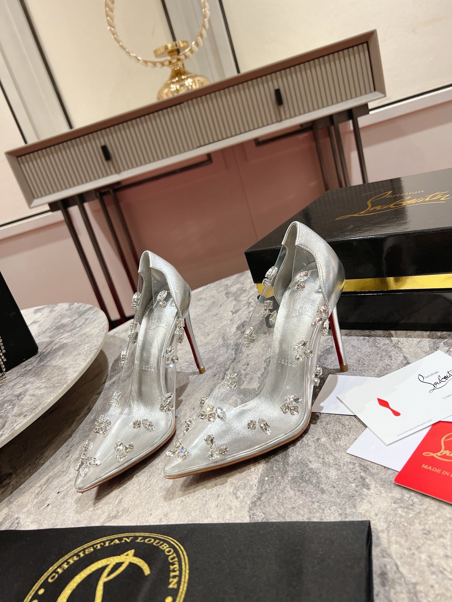 Christian Louboutin Degraqueenie 85mm Pumps in Silver Leather with Crystals