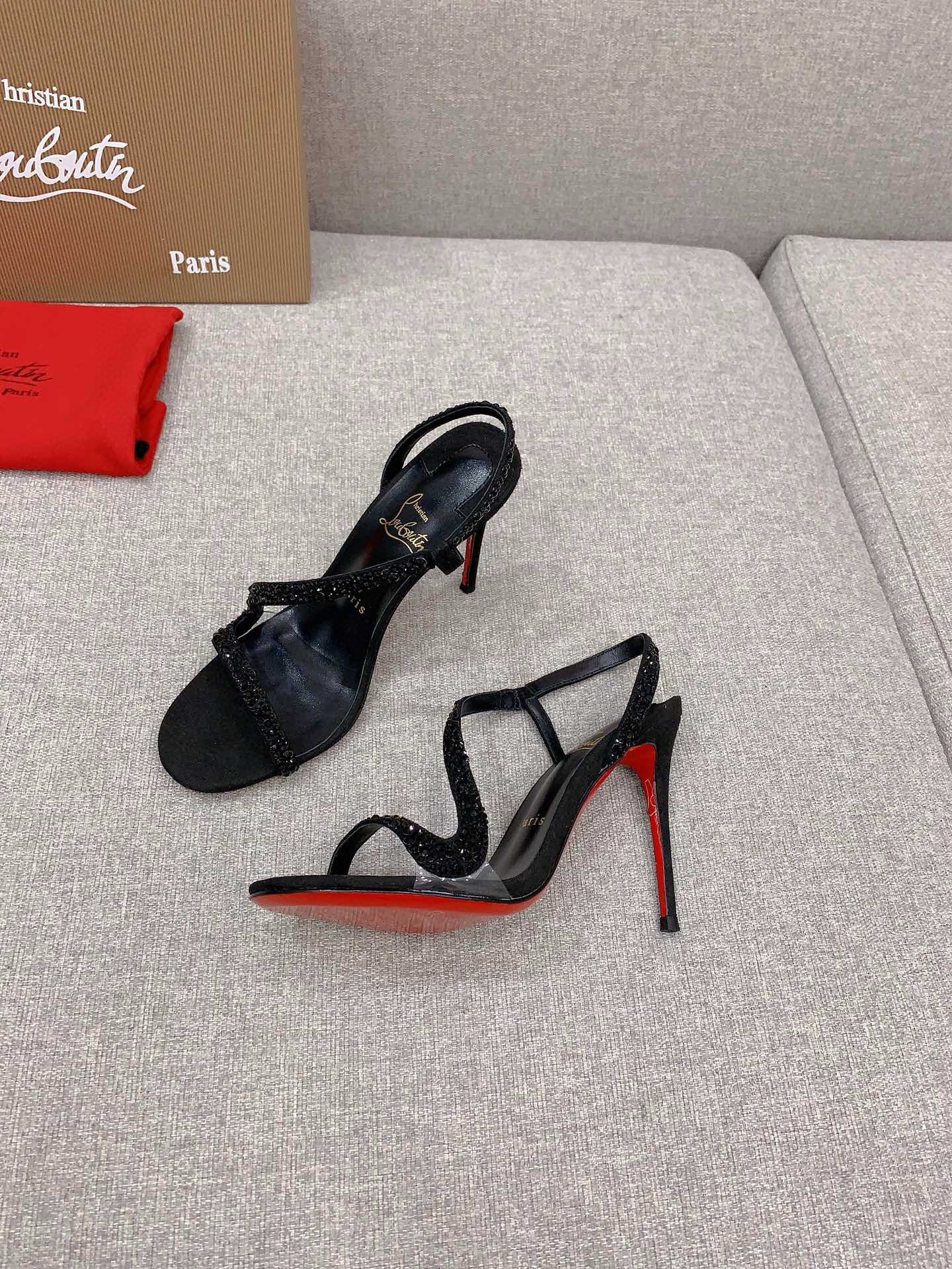 Christian Louboutin Rosalie Strass Sandals 100mm in Black Leather