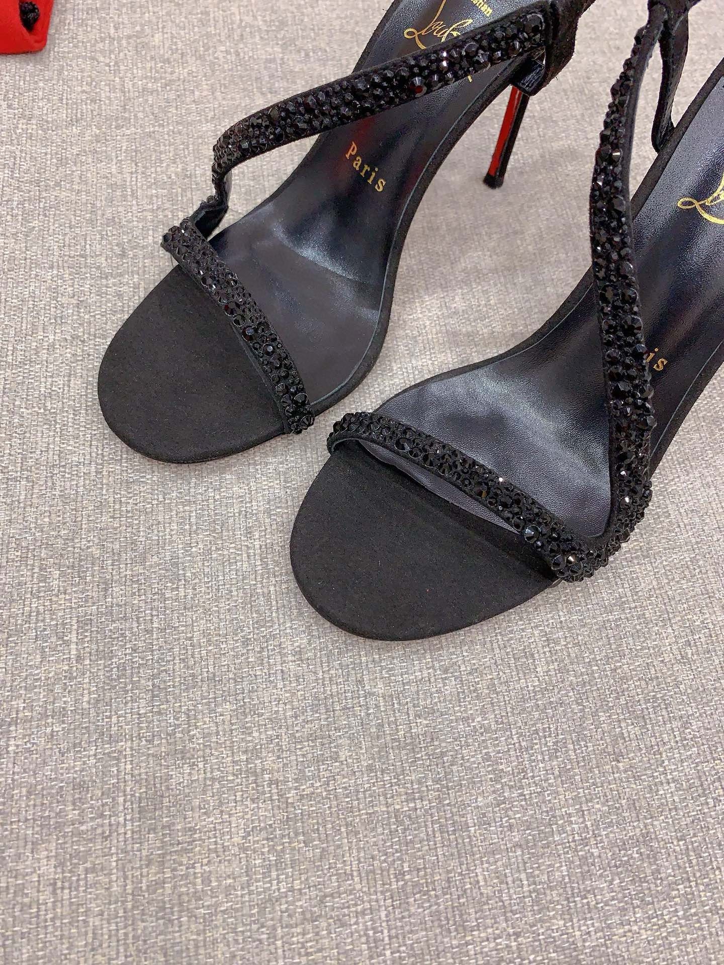 Christian Louboutin Rosalie Strass Sandals 100mm in Black Leather