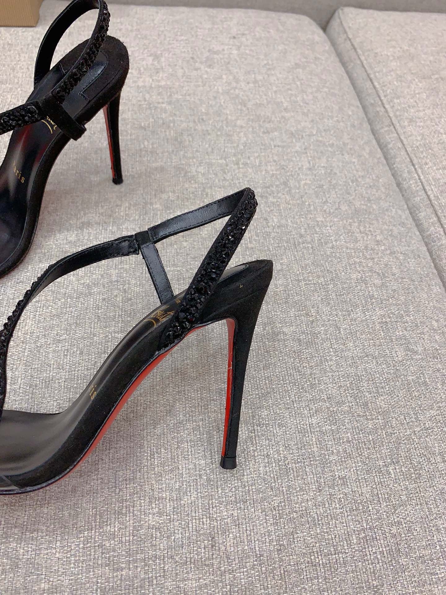 Christian Louboutin Rosalie Strass Sandals 100mm in Black Leather