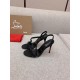 Christian Louboutin Rosalie Strass Sandals 100mm in Black Leather