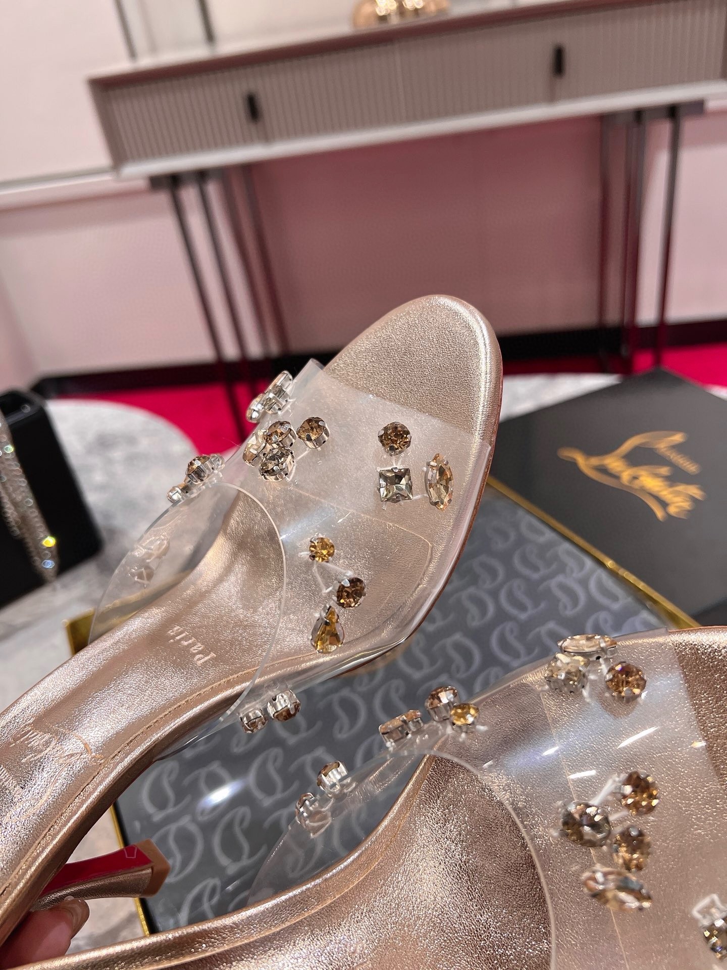 Christian Louboutin Degraqueenie 85mm Mules in Gold Leather with Crystals