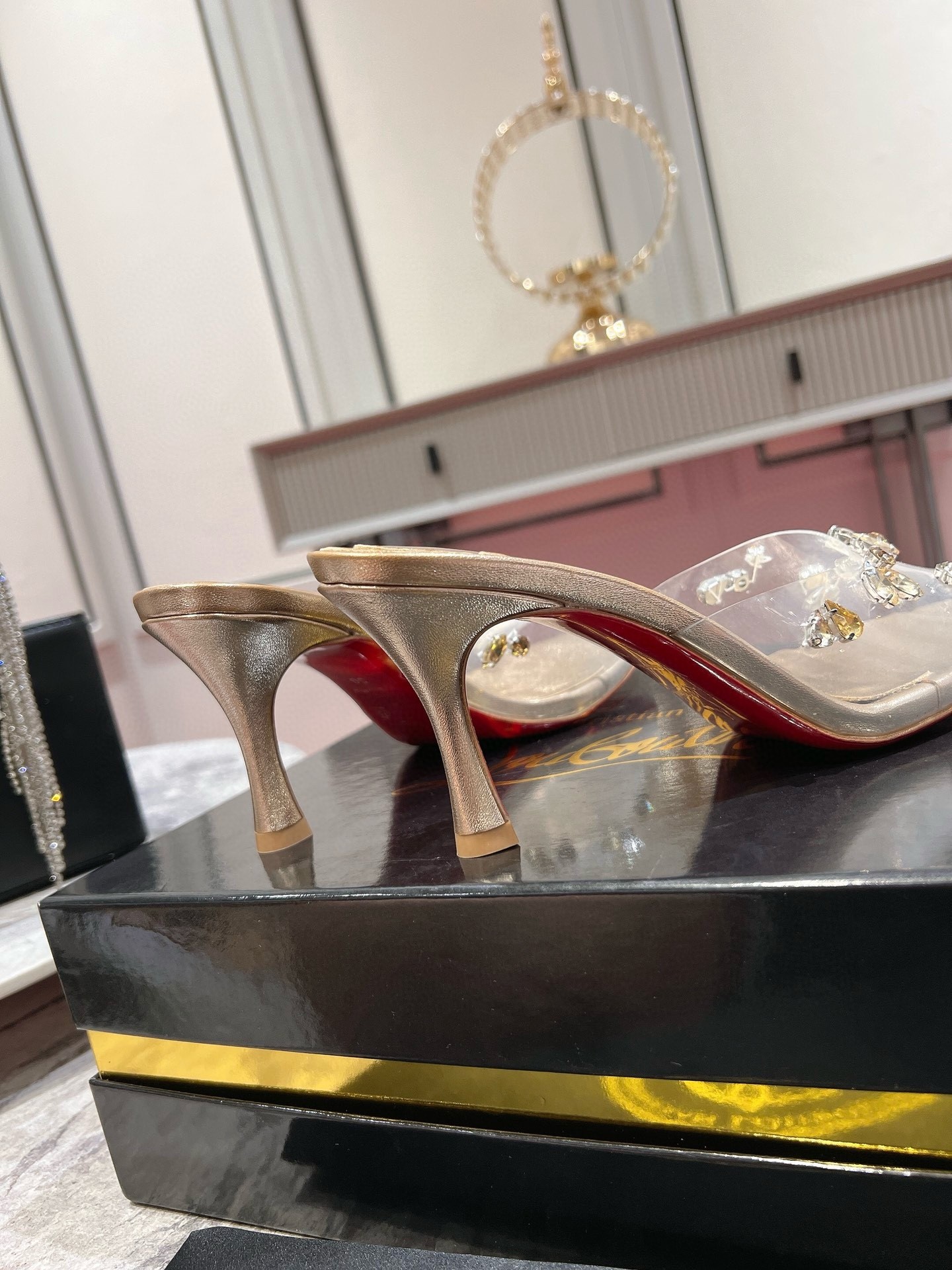 Christian Louboutin Degraqueenie 85mm Mules in Gold Leather with Crystals