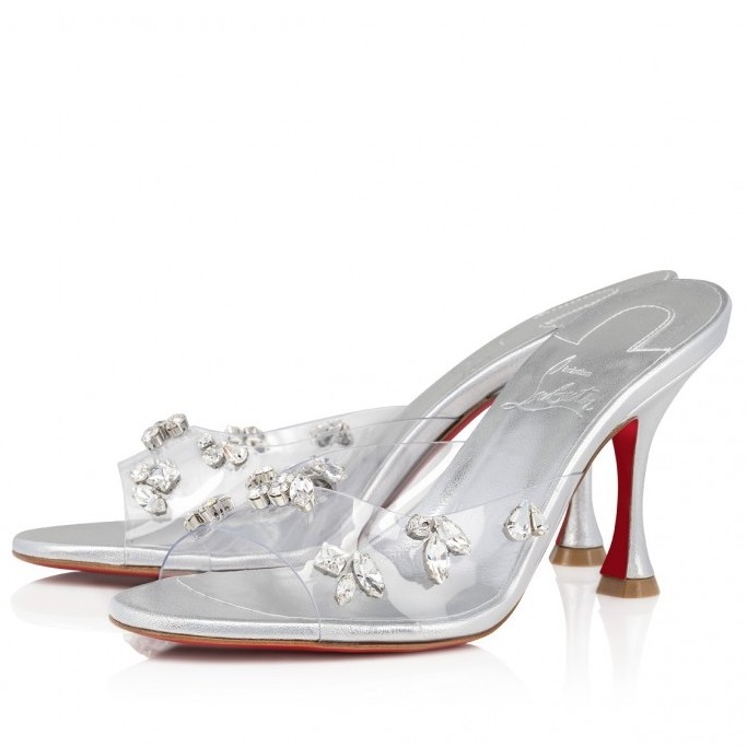 Christian Louboutin Degraqueenie 85mm Mules in Silver Leather with Crystals