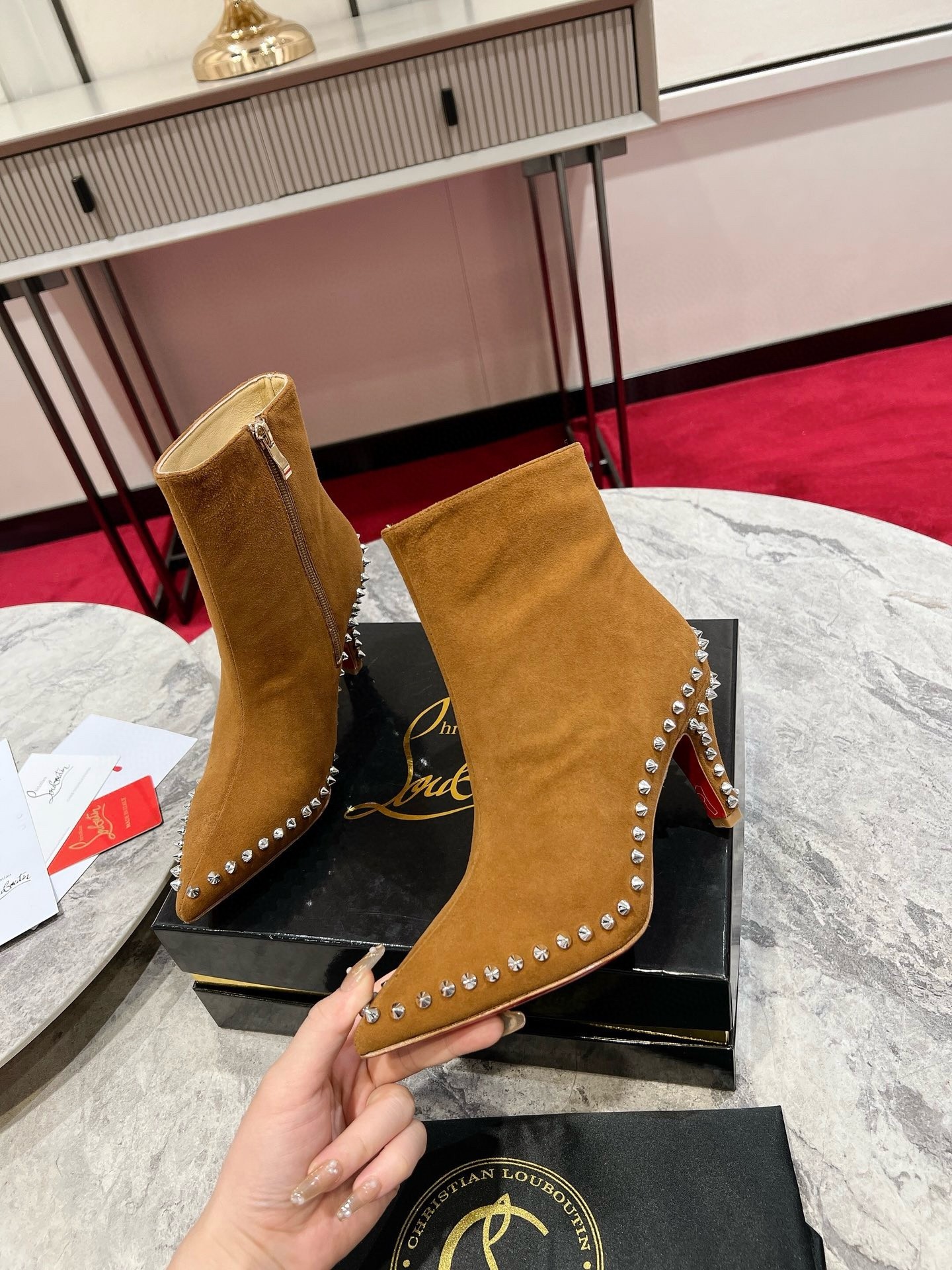 Christian Louboutin Vidura Ankle Boots 85mm in Brown Suede Leather