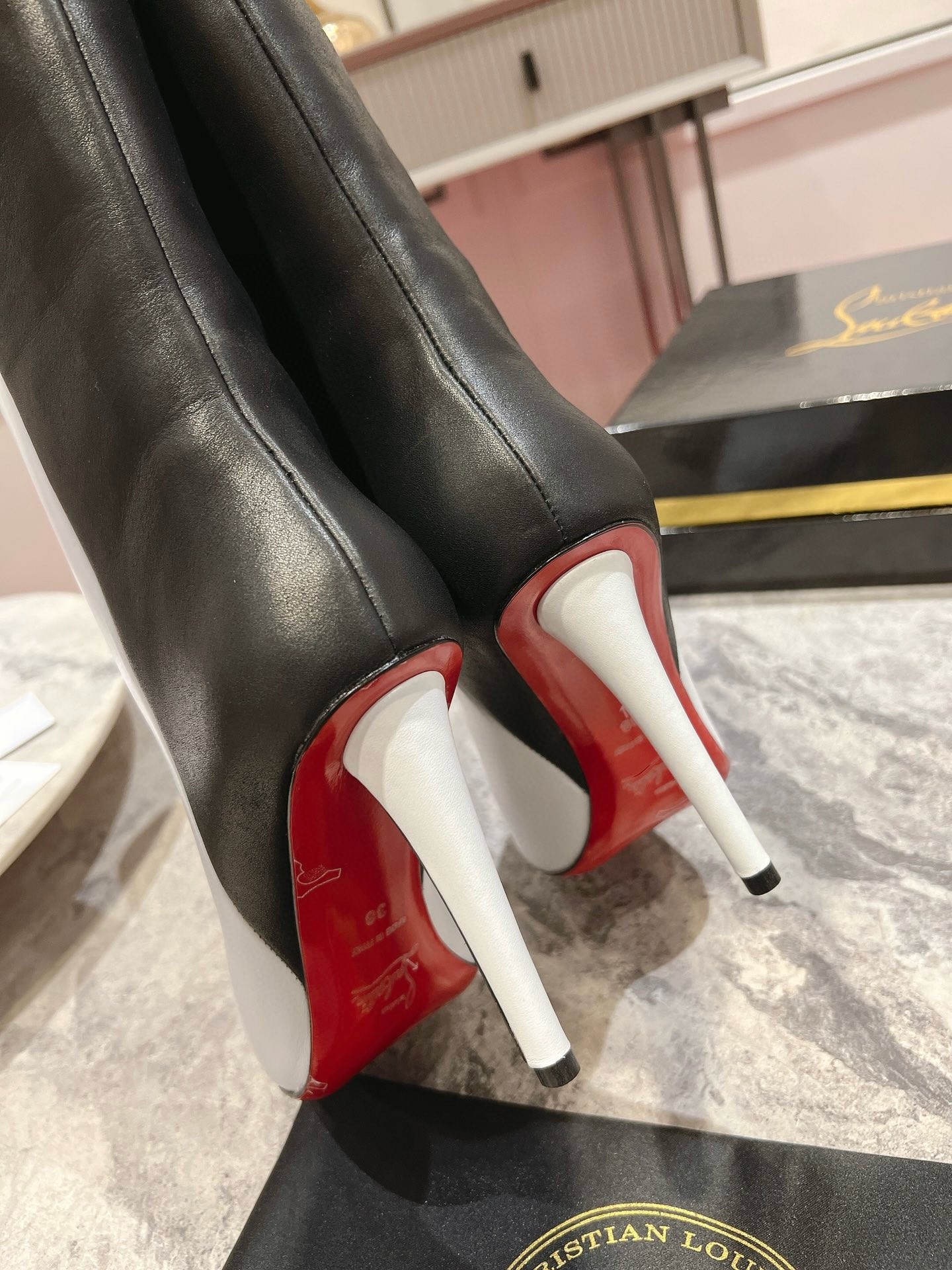 Christian Louboutin Astrilarge Ankle Boots 100mm in Bicolor Leather