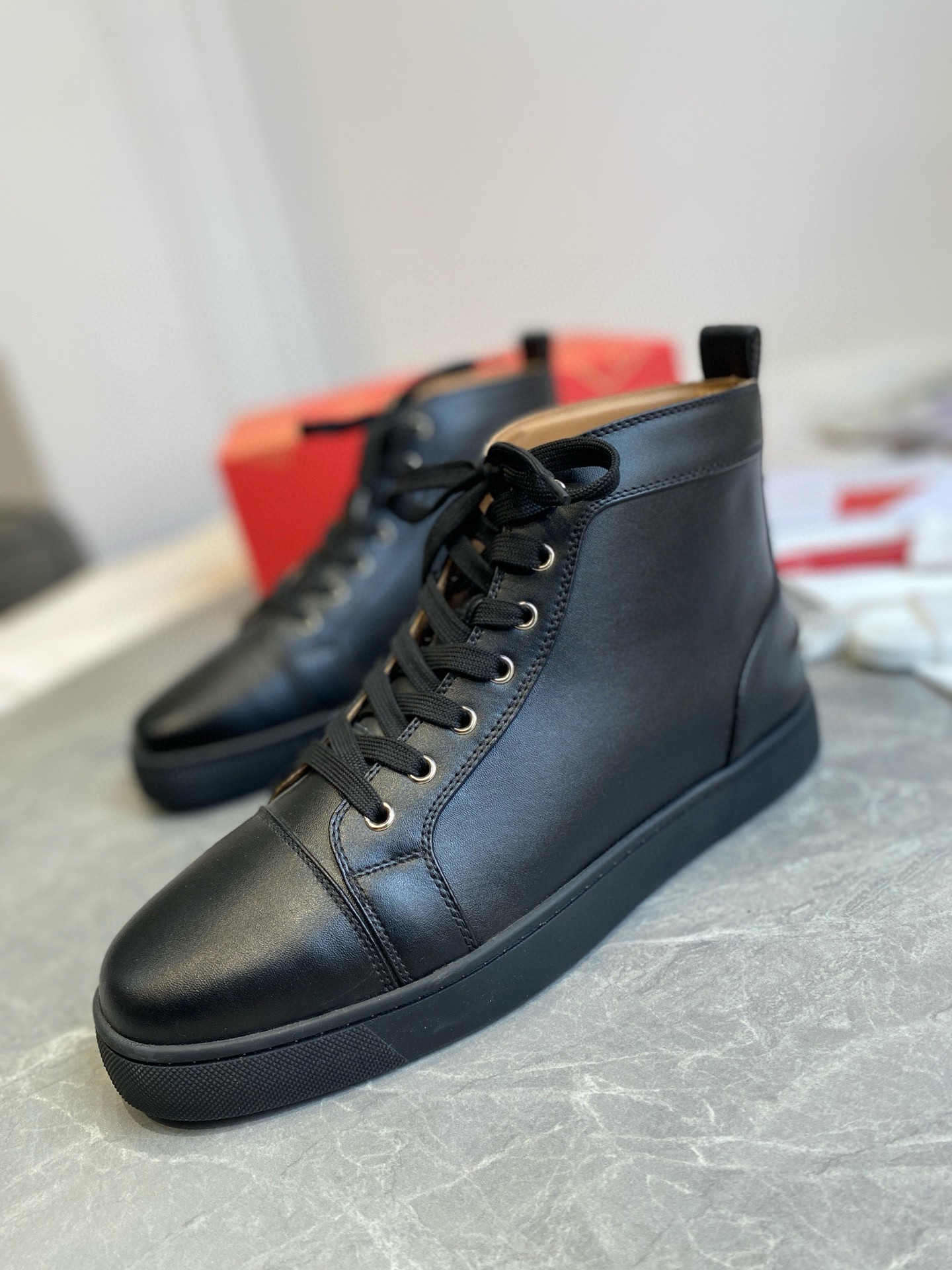 Christian Louboutin Men's Louis Flat Sneakers in Black Leather