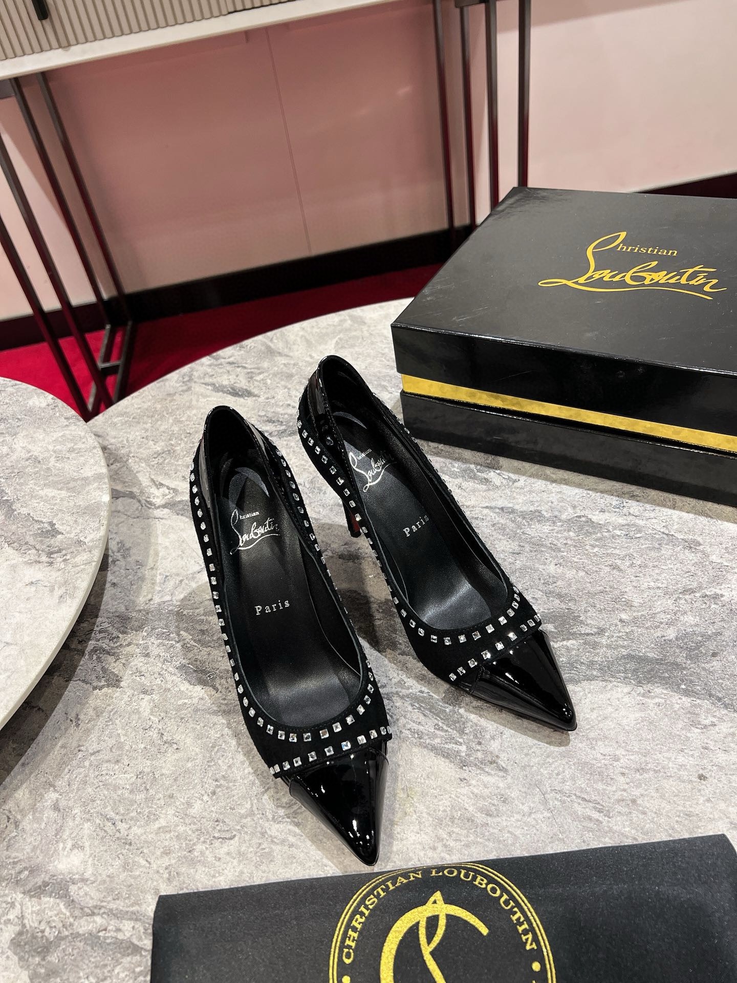 Christian Louboutin Duvette Spikes 85mm Pumps in Black Suede Leather