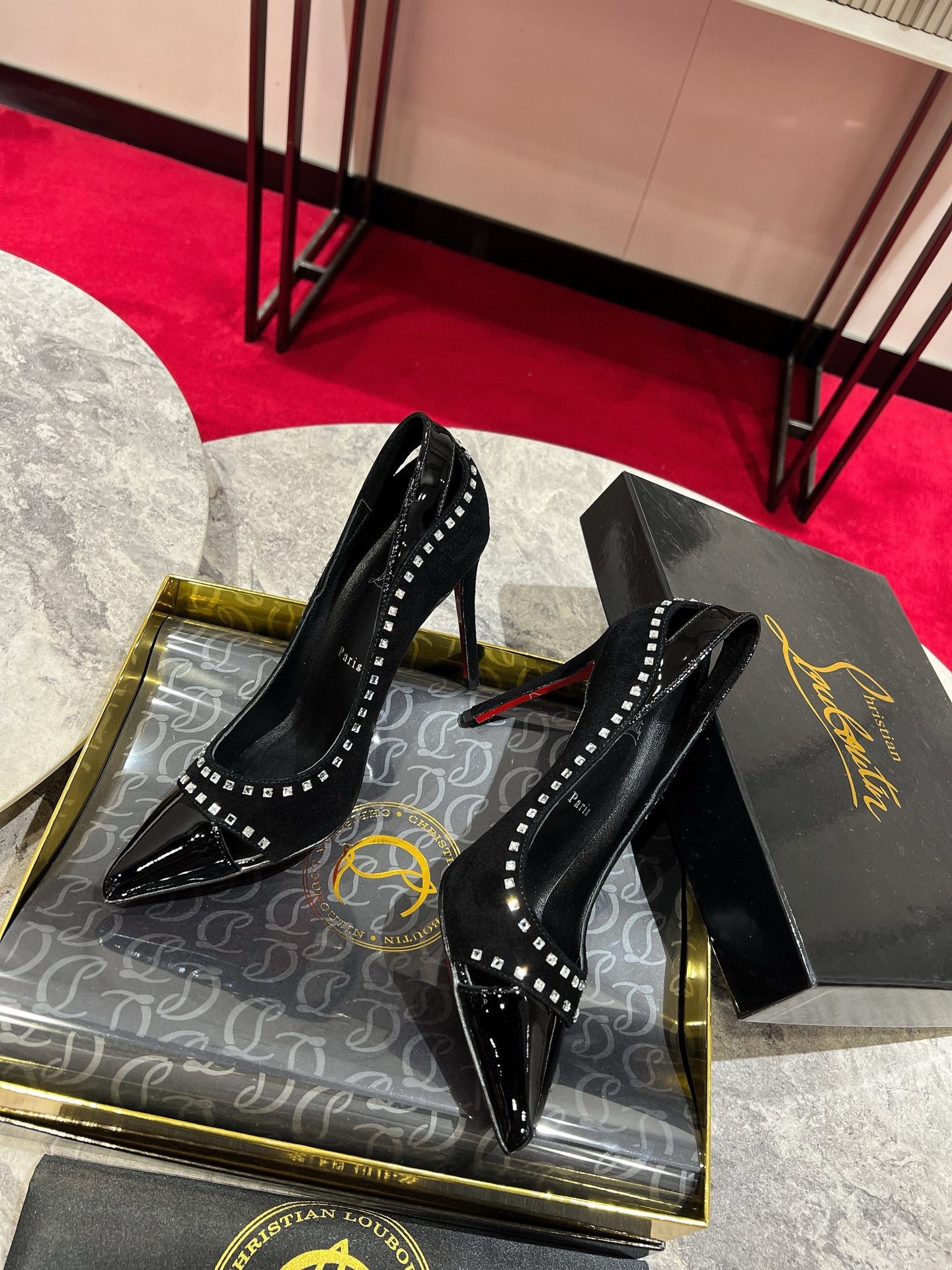 Christian Louboutin Duvette Spikes 85mm Pumps in Black Suede Leather