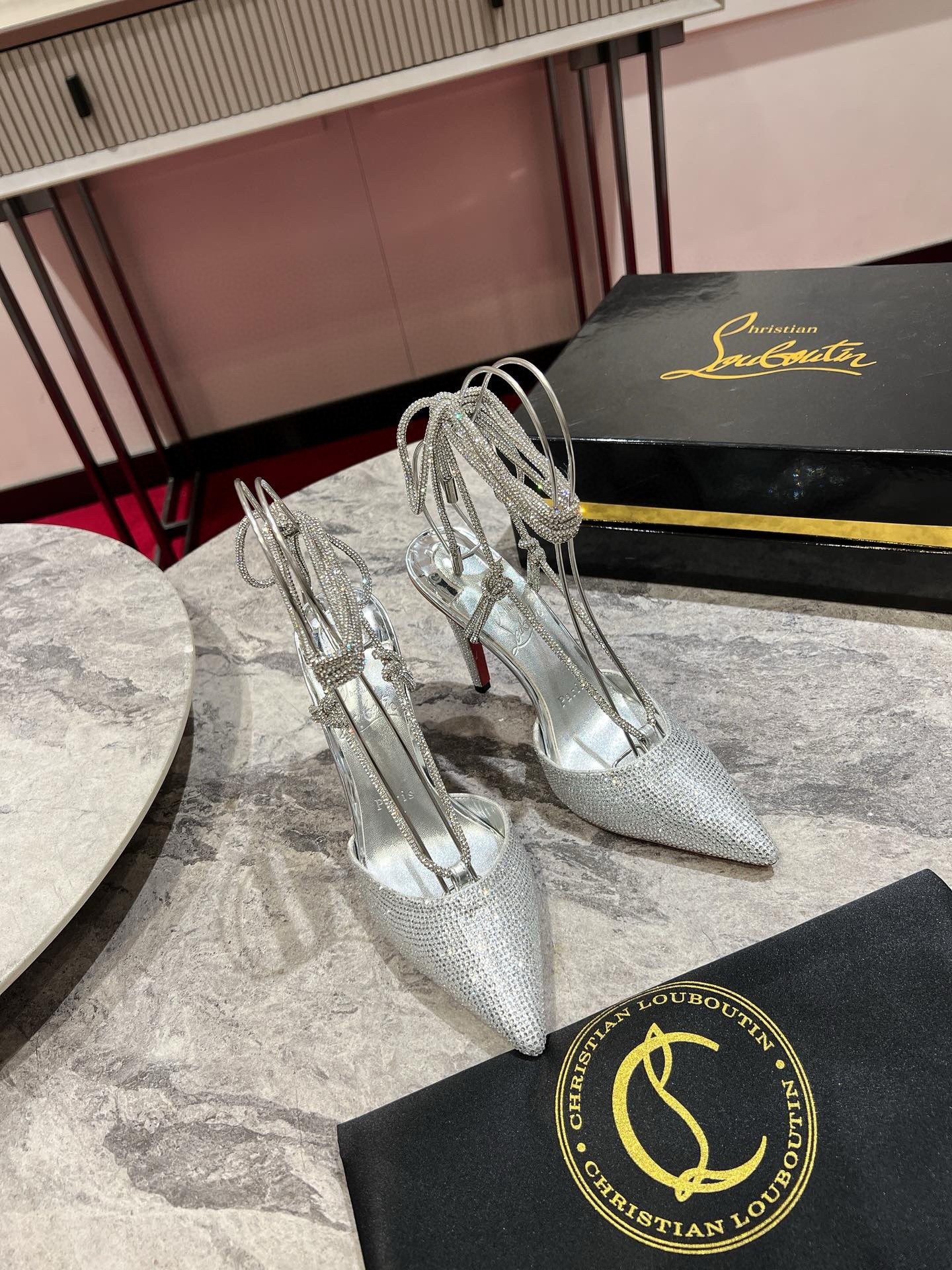 Christian Louboutin Astrid Lace Strassita 85mm Strappy Pumps with Crystal