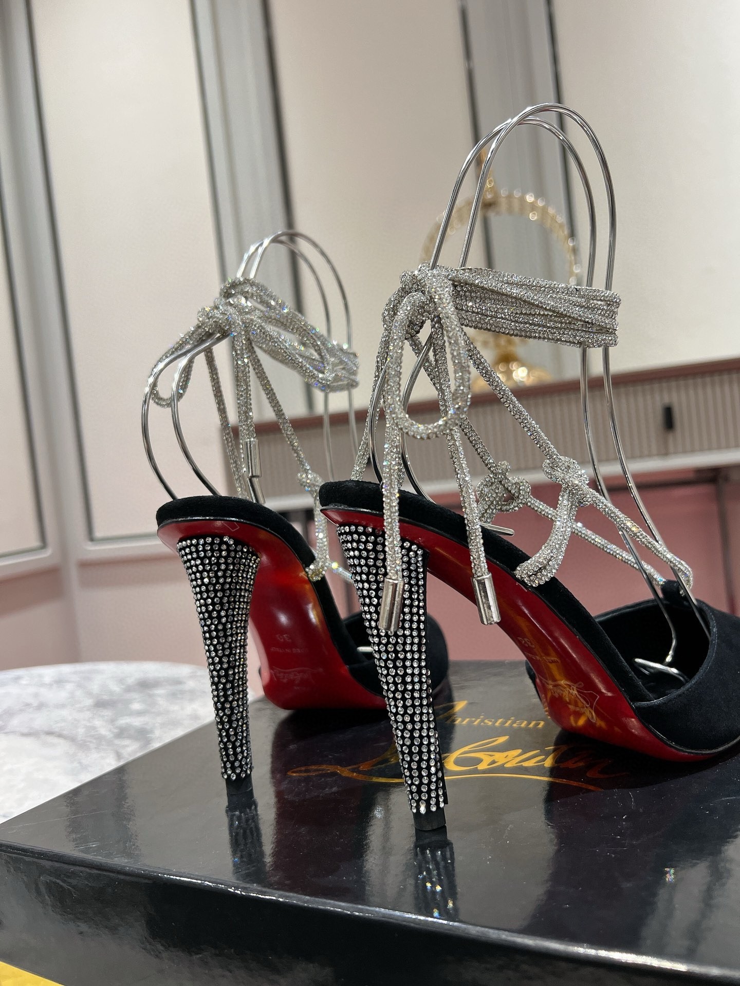 Christian Louboutin Astrid Lace Strass 85mm Strappy Pumps