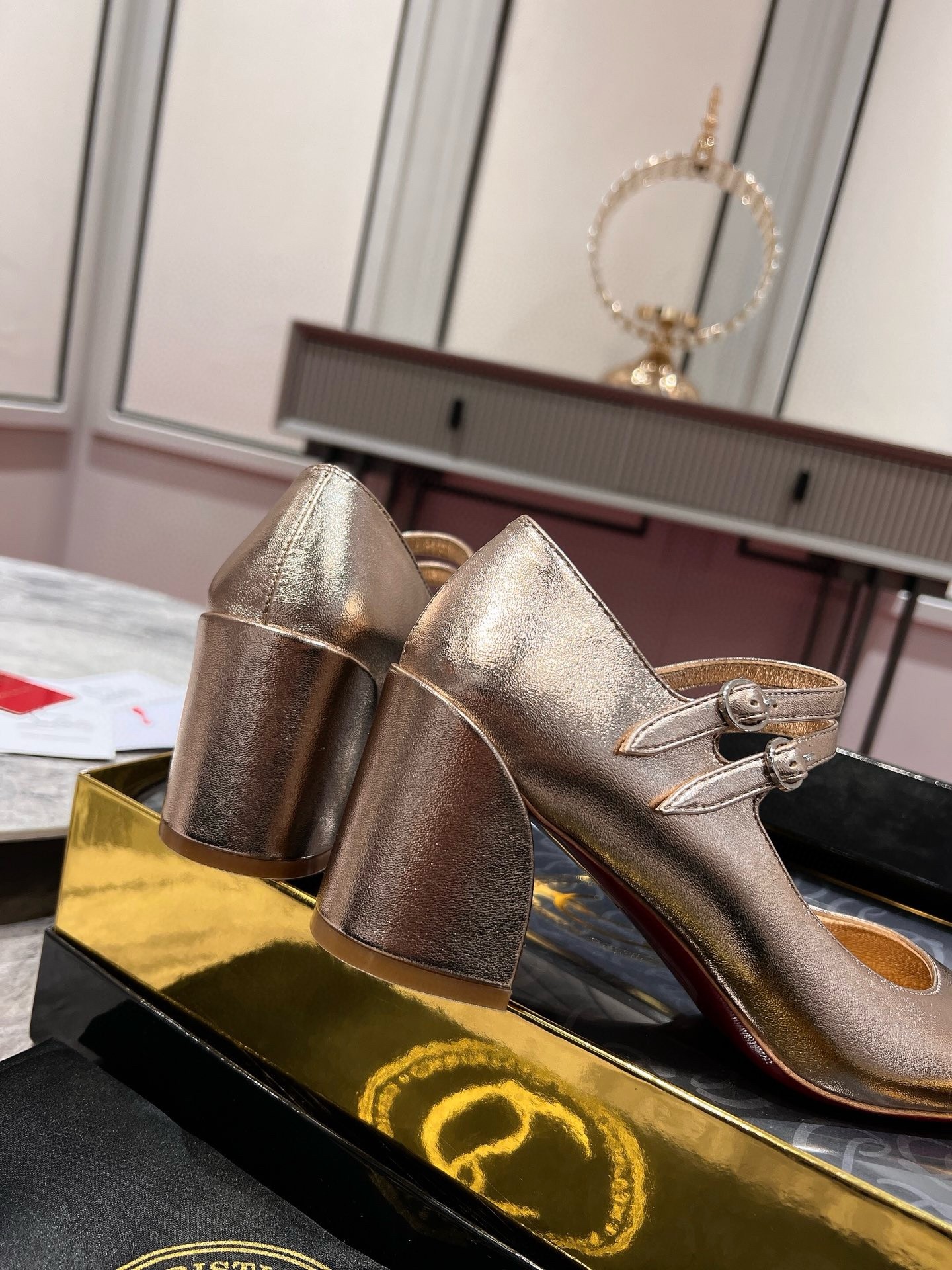 Christian Louboutin Miss Jane Pumps 55mm In Gold Iridescent Leather