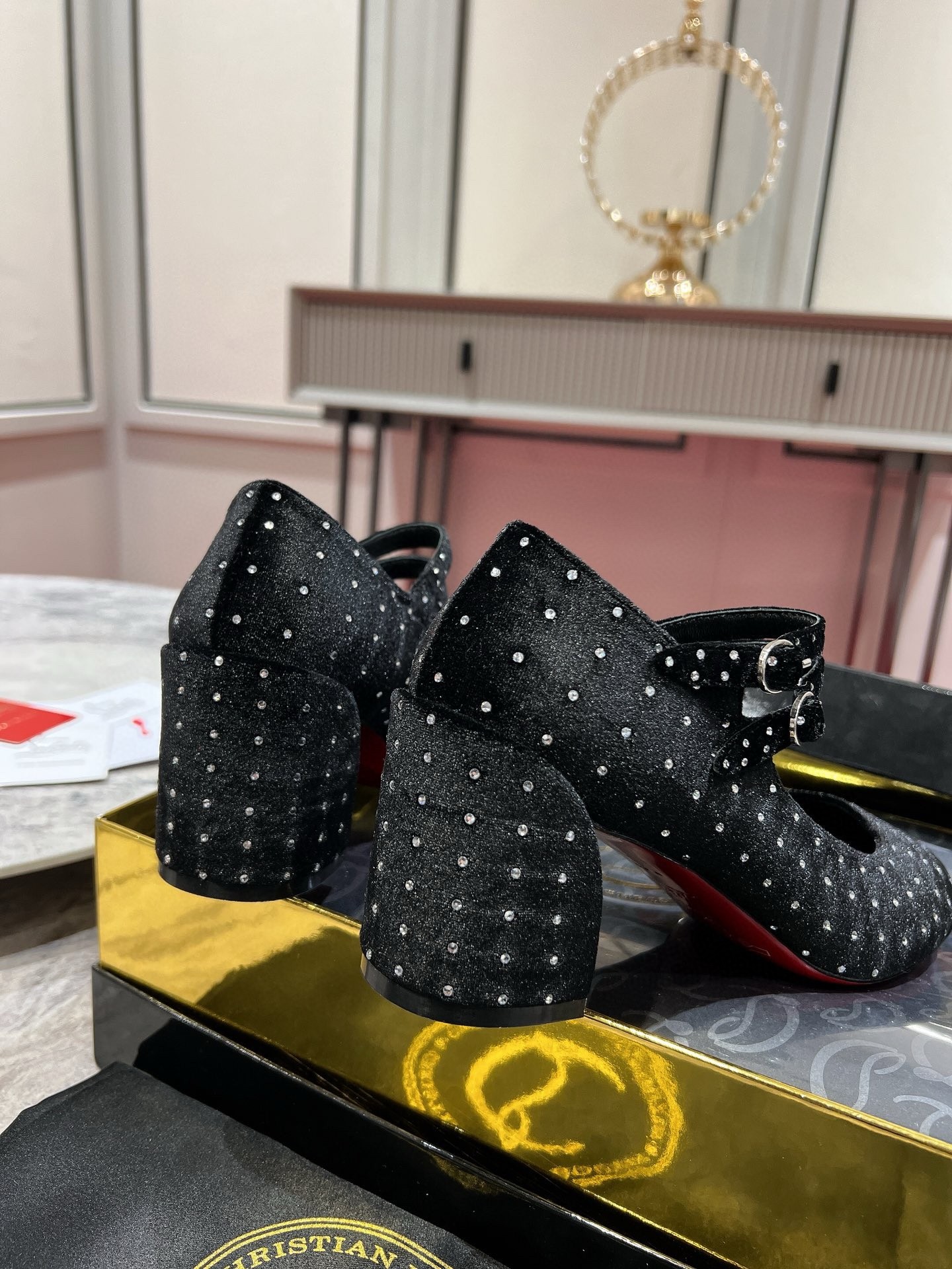 Christian Louboutin Miss Jane Pumps 55mm In Velvet with Strass