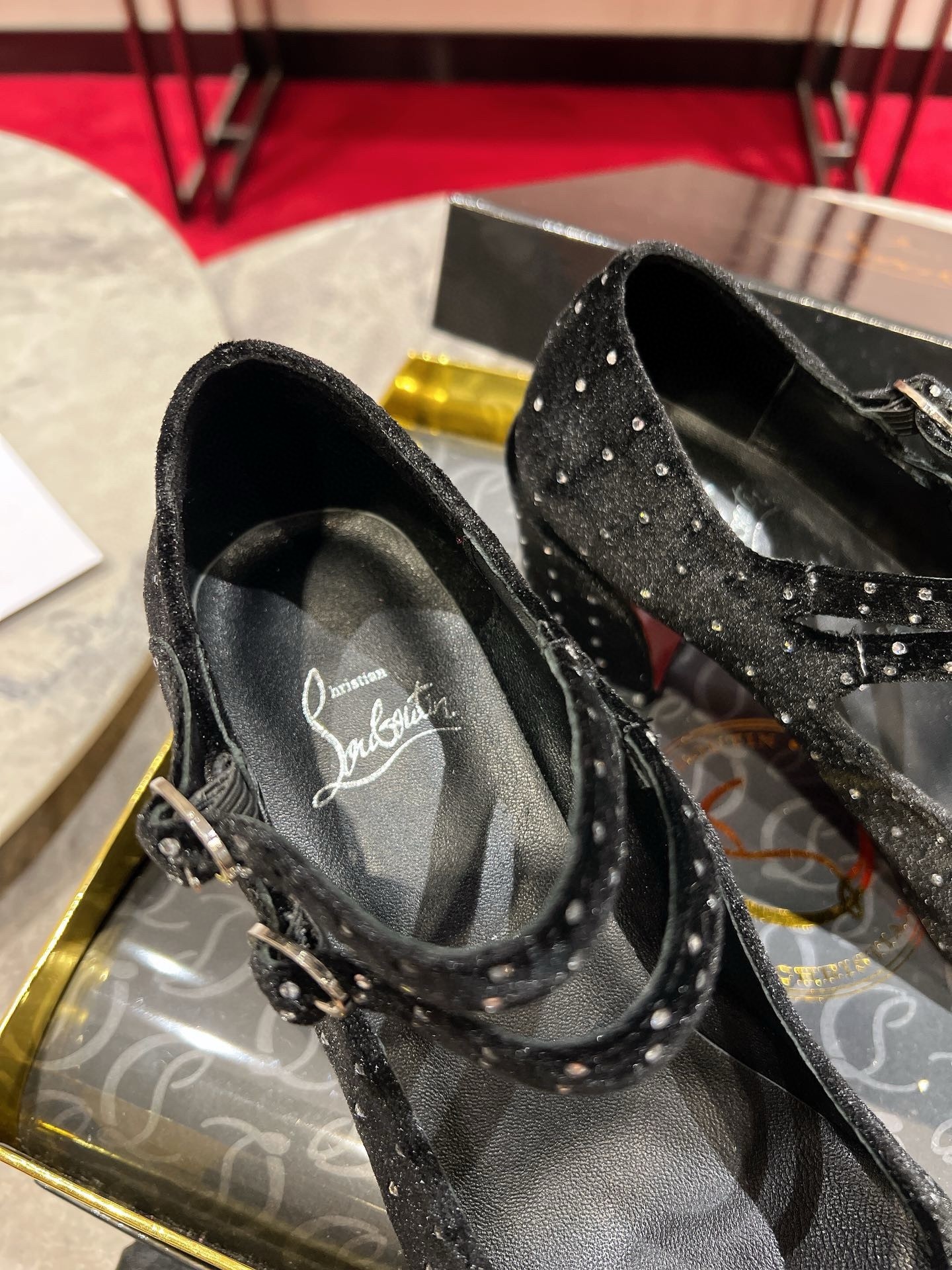 Christian Louboutin Miss Jane Pumps 55mm In Velvet with Strass