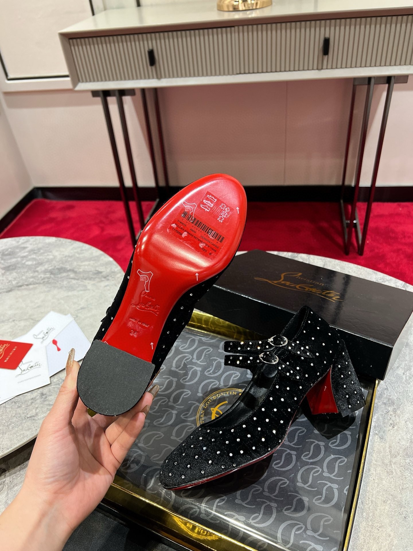 Christian Louboutin Miss Jane Pumps 55mm In Velvet with Strass