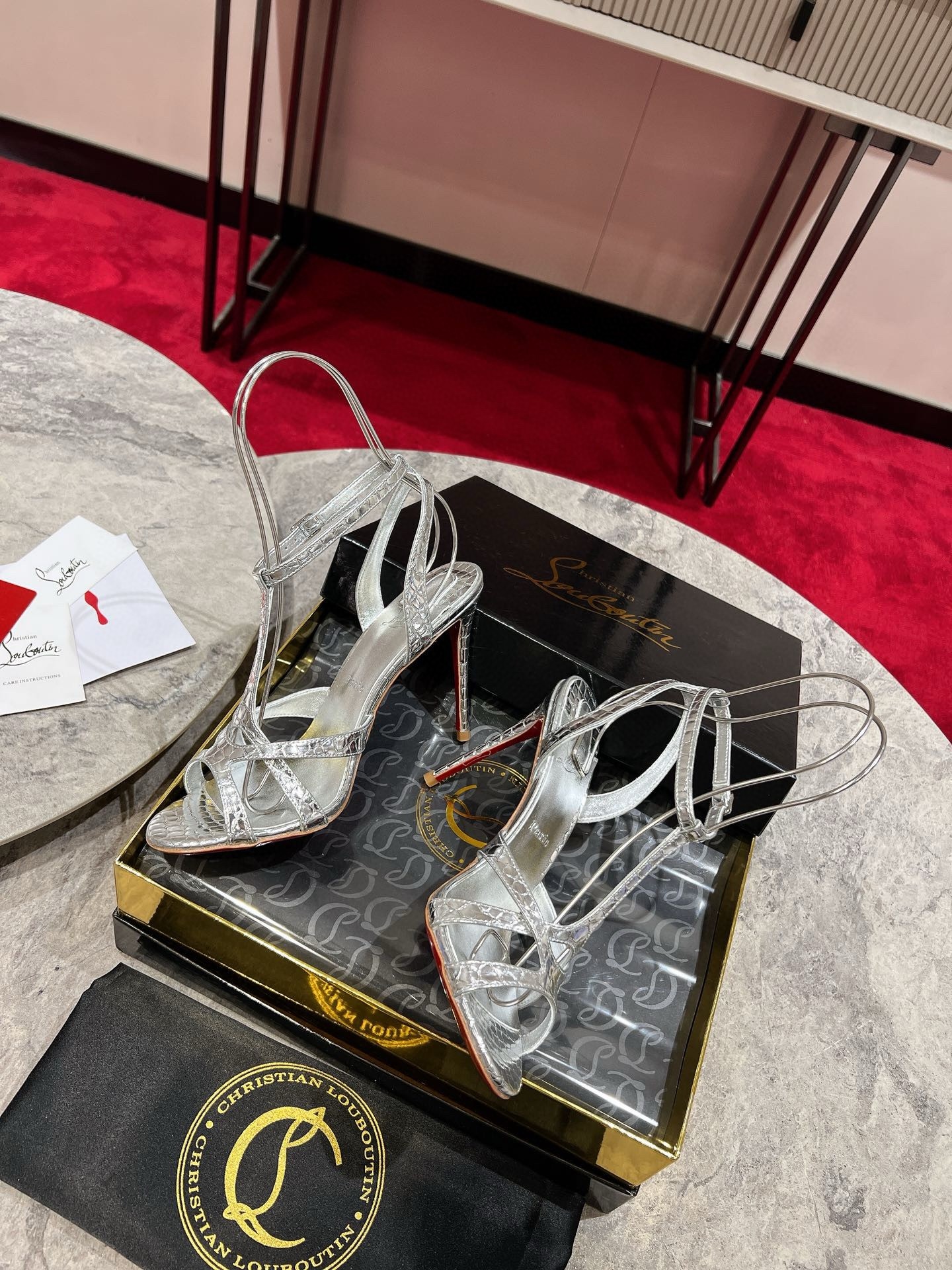 Christian Louboutin Tangueva Strappy Sandals 100mm in Silver Leather