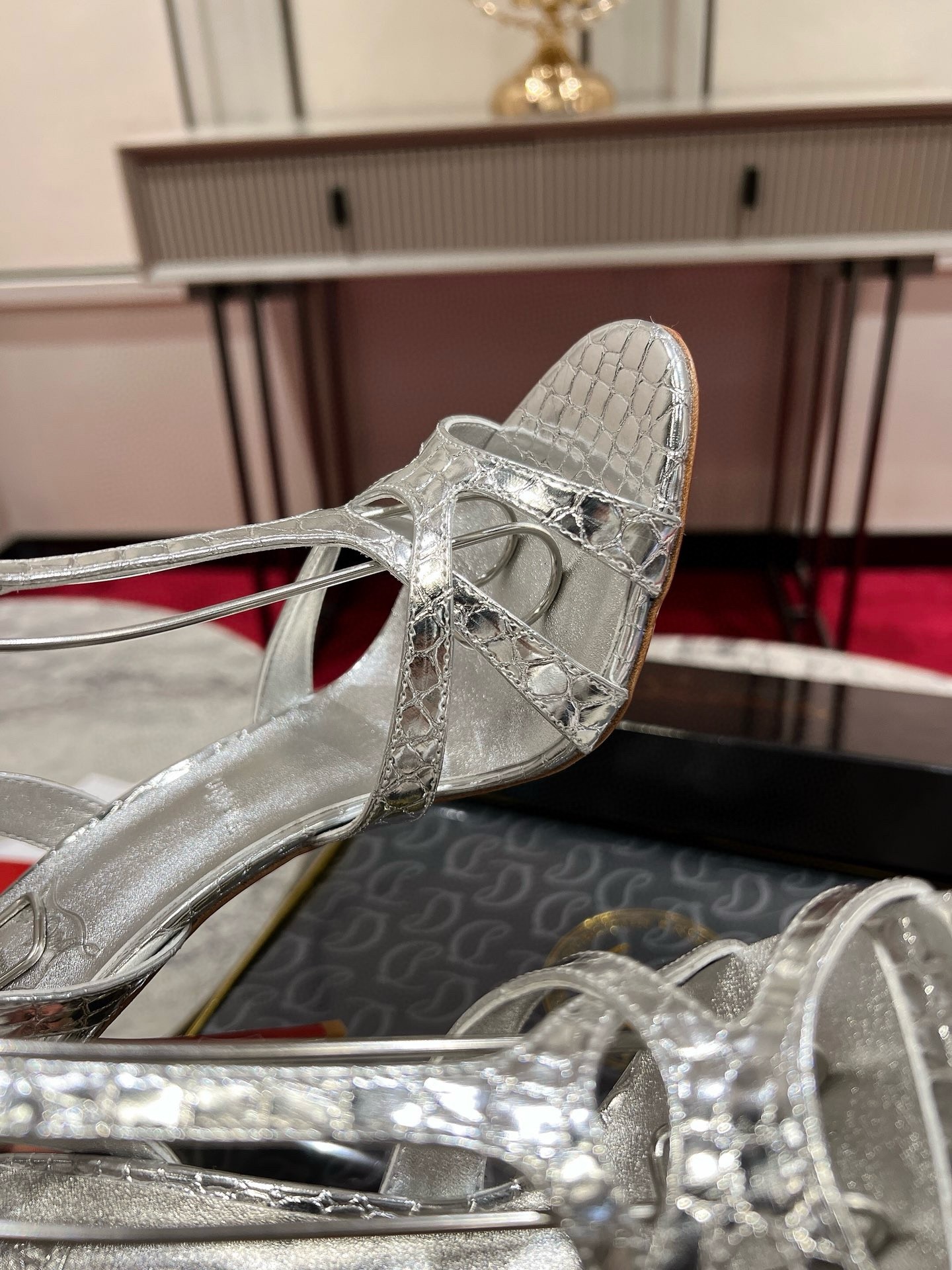 Christian Louboutin Tangueva Strappy Sandals 100mm in Silver Leather