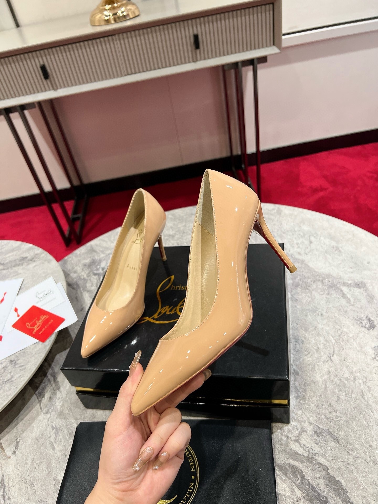 Christian Louboutin Kate Pumps 85mm in Nude Patent Leather