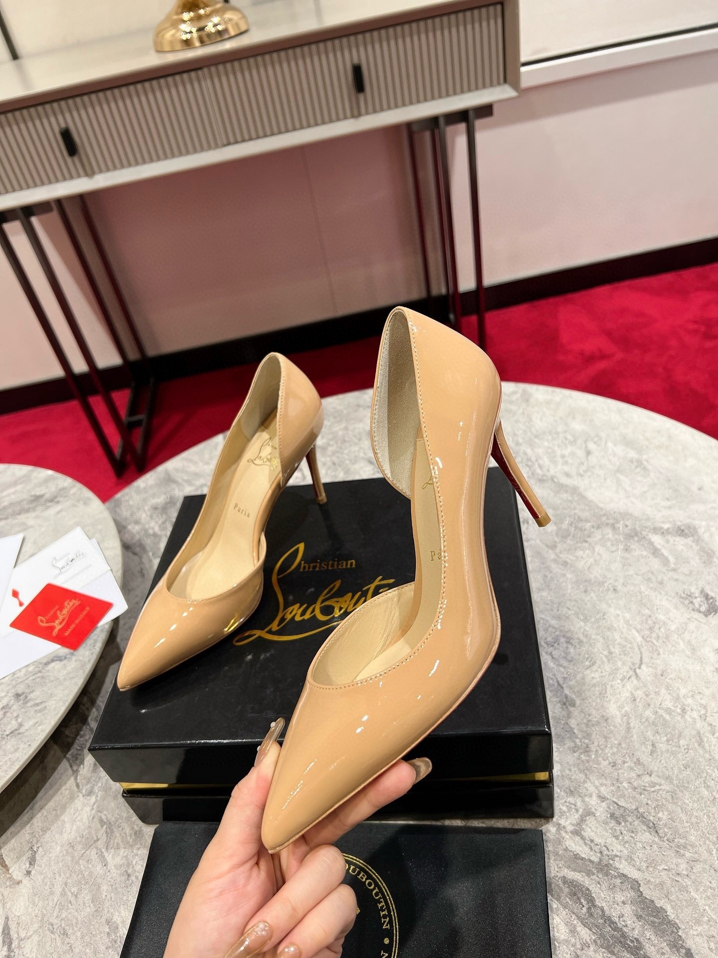 Christian Louboutin Iriza Pumps 85mm in Nude Patent Leather