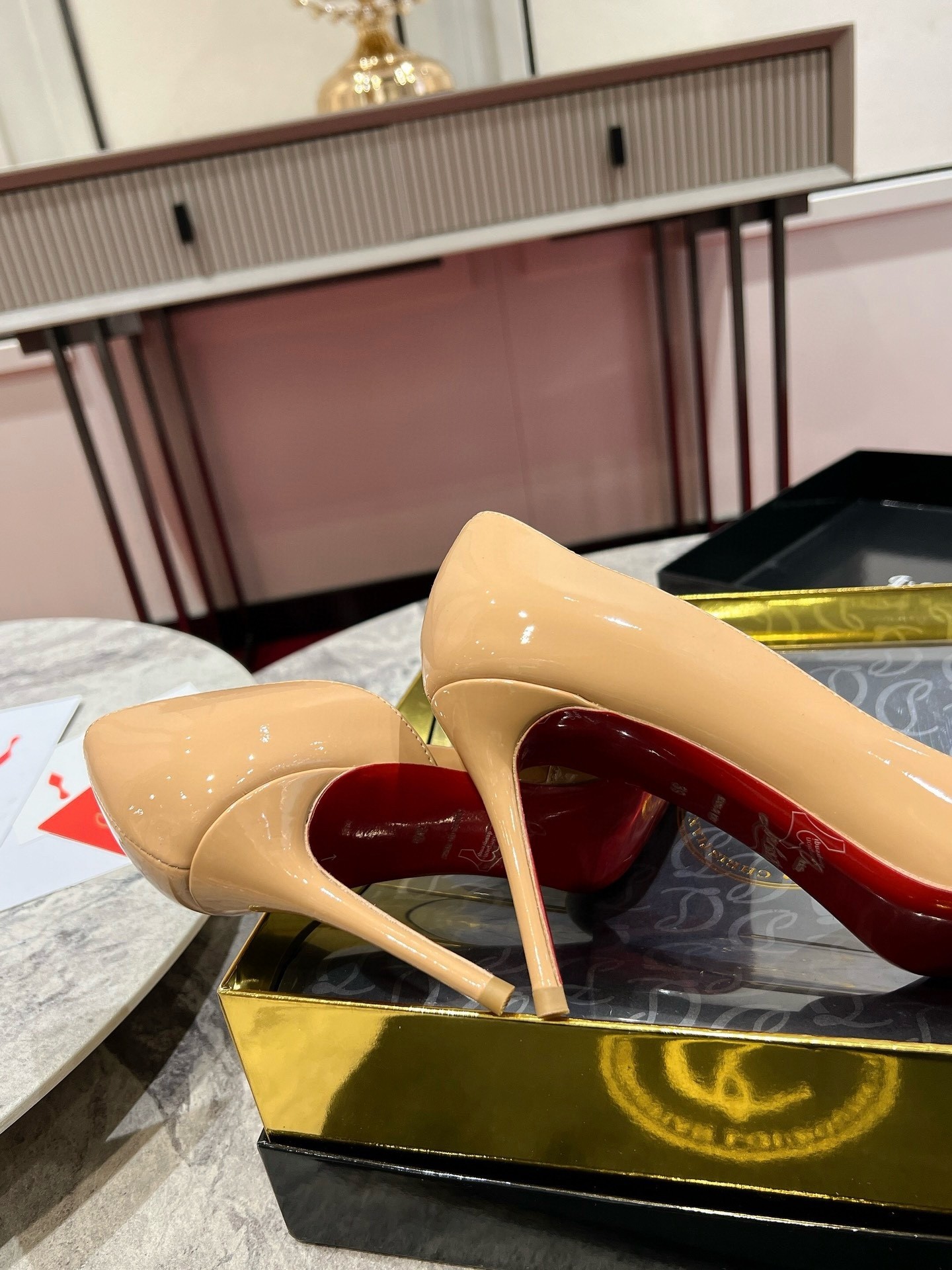 Christian Louboutin Iriza Pumps 85mm in Nude Patent Leather