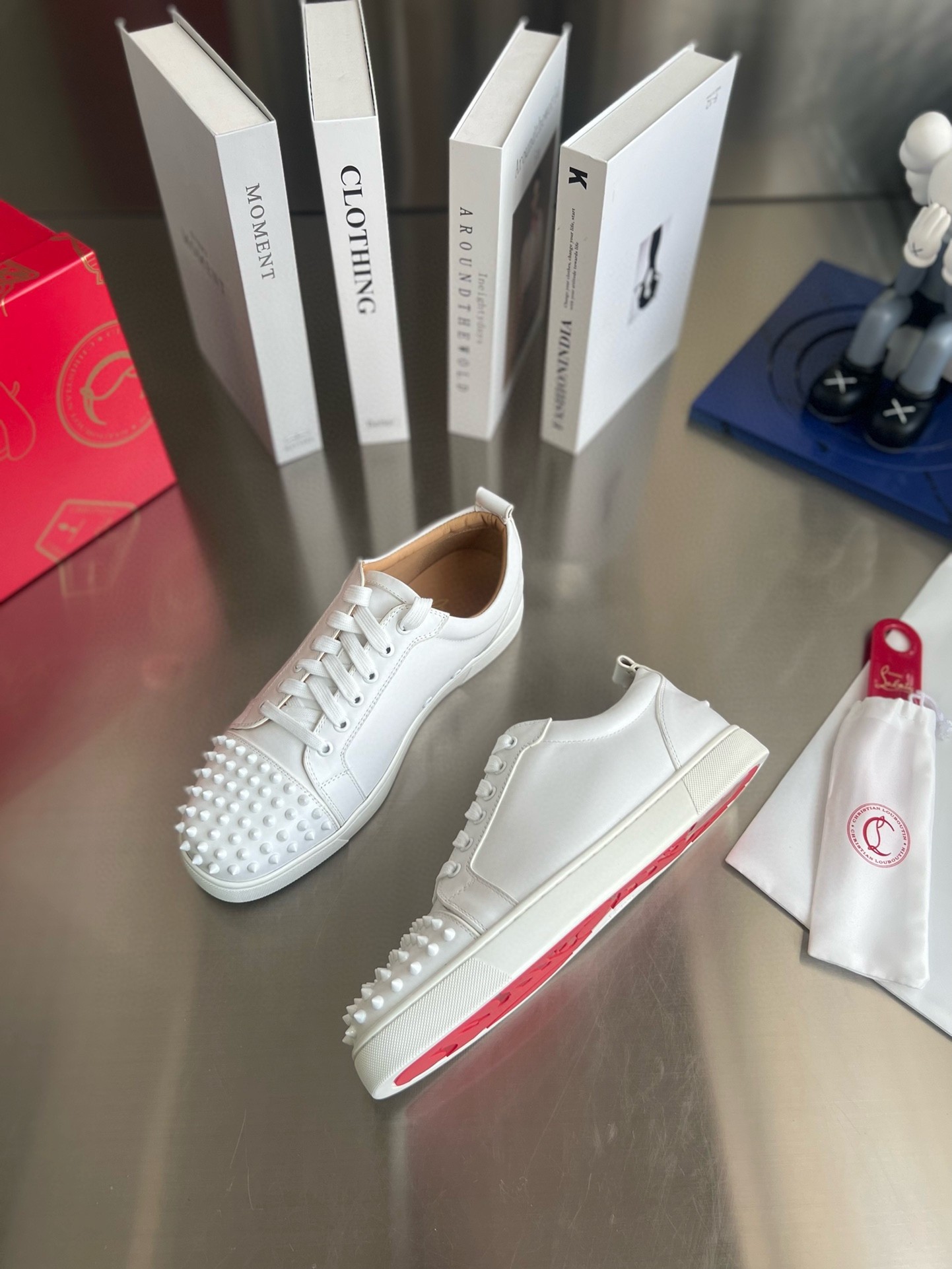 Christian Louboutin Women's Louis Junior Spikes Sneakers In White Leather