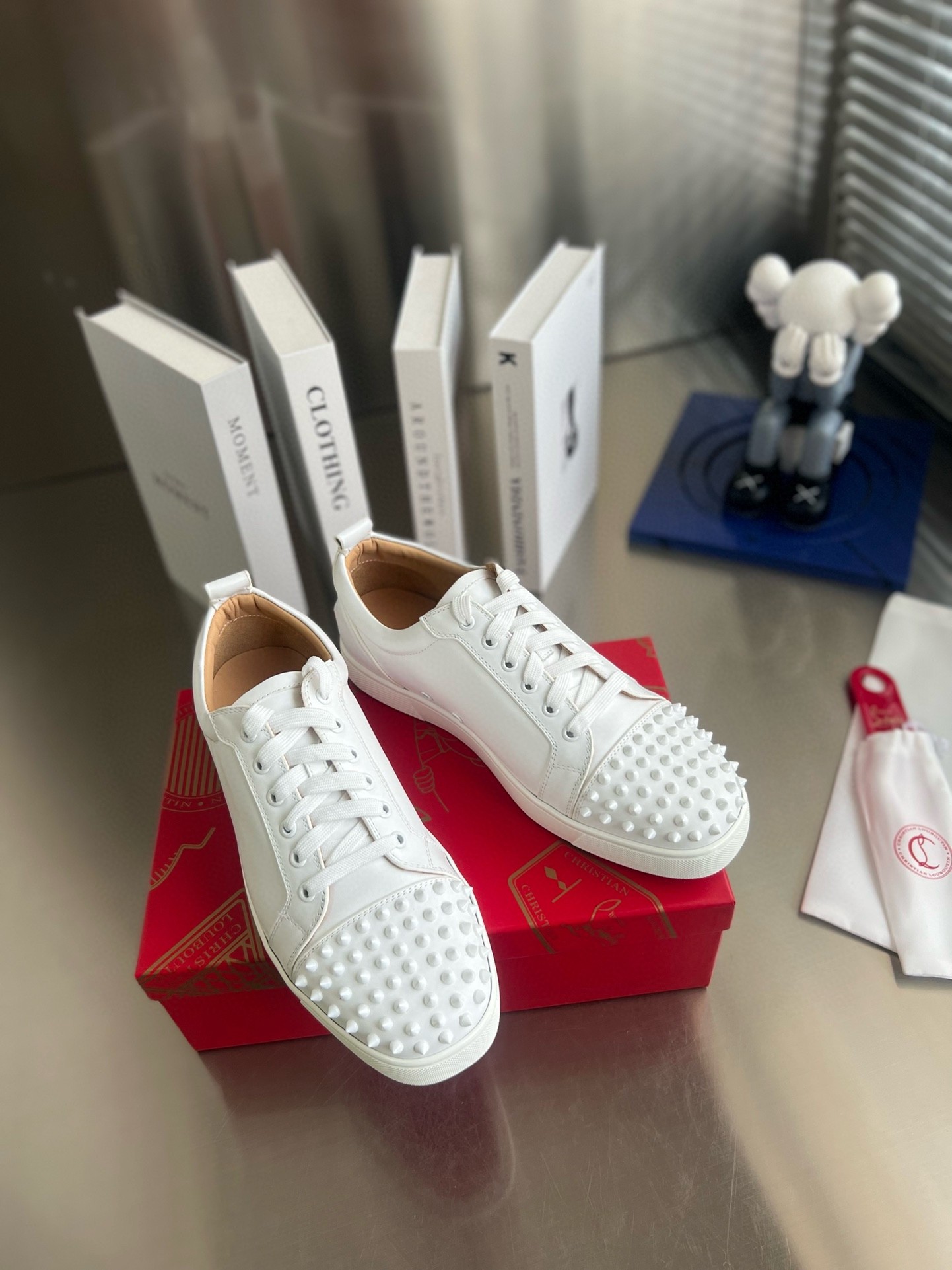 Christian Louboutin Women's Louis Junior Spikes Sneakers In White Leather