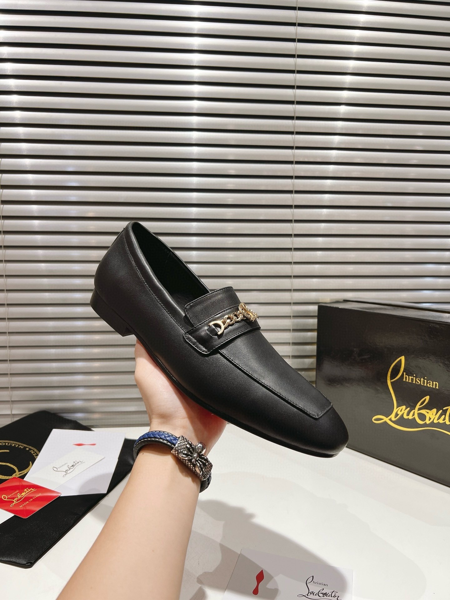 Christian Louboutin Men's MJ Moc Loafers in Black Calfskin