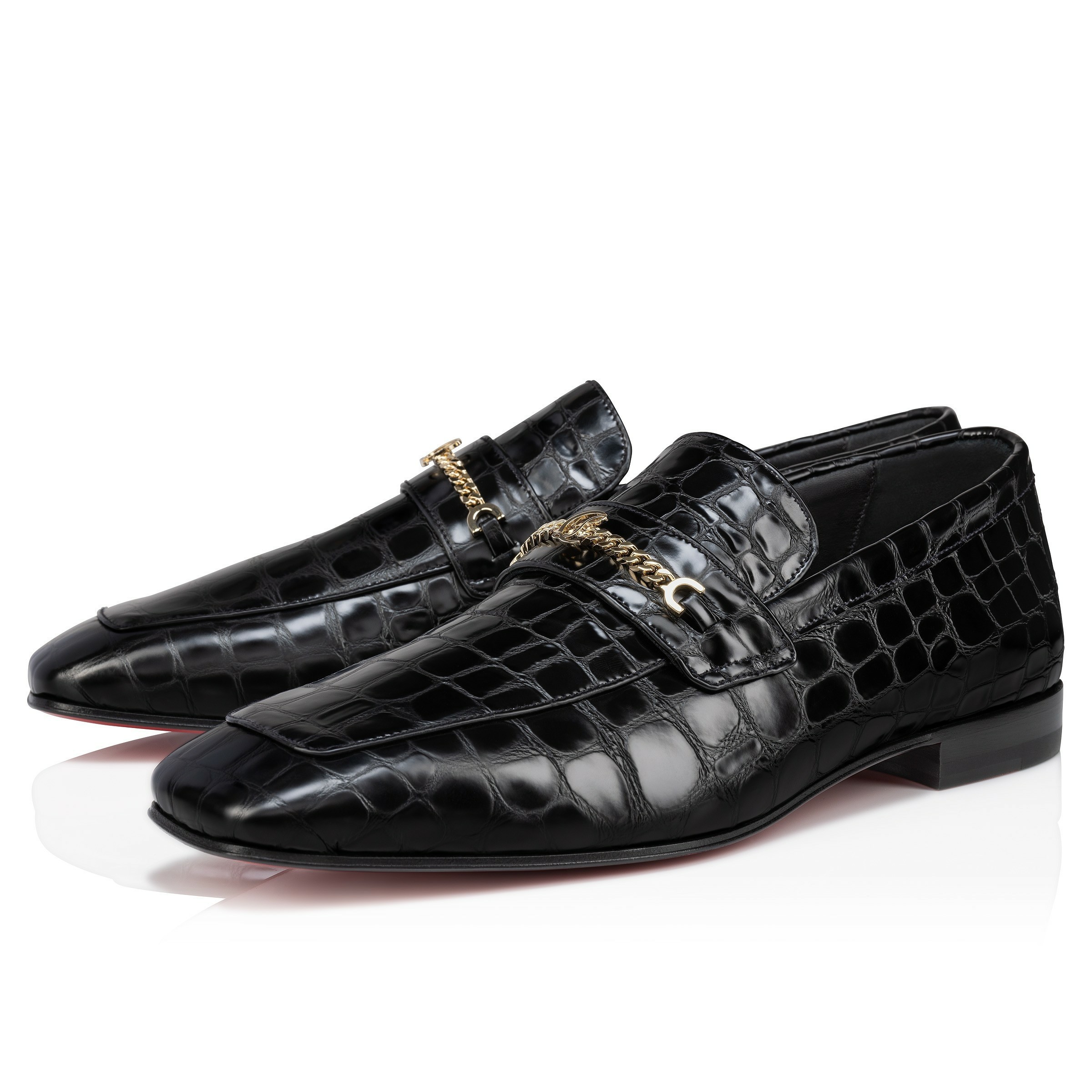 Christian Louboutin Men's MJ Moc Loafers in Black Crocodile Embossed Leather