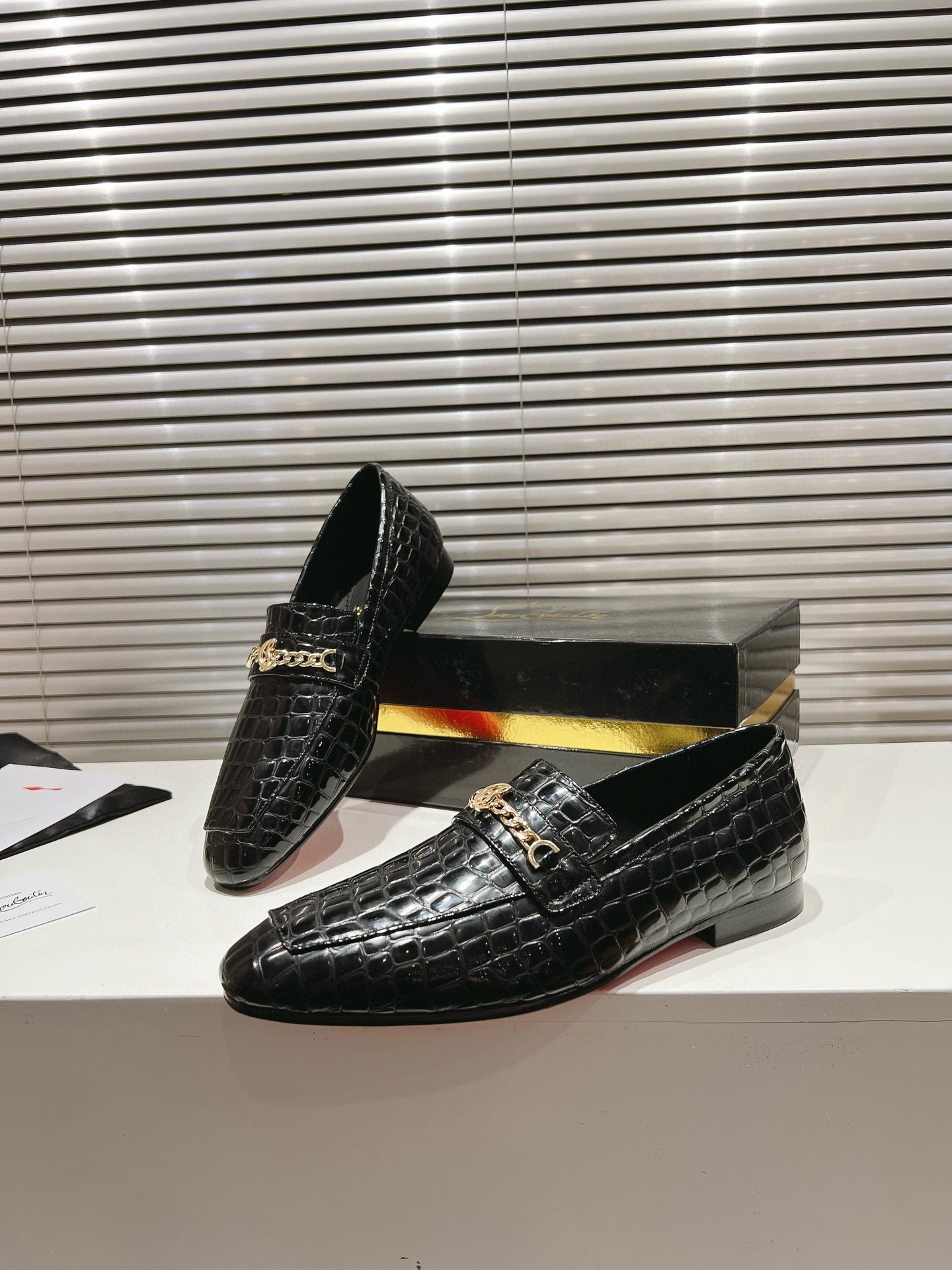 Christian Louboutin Men's MJ Moc Loafers in Black Crocodile Embossed Leather