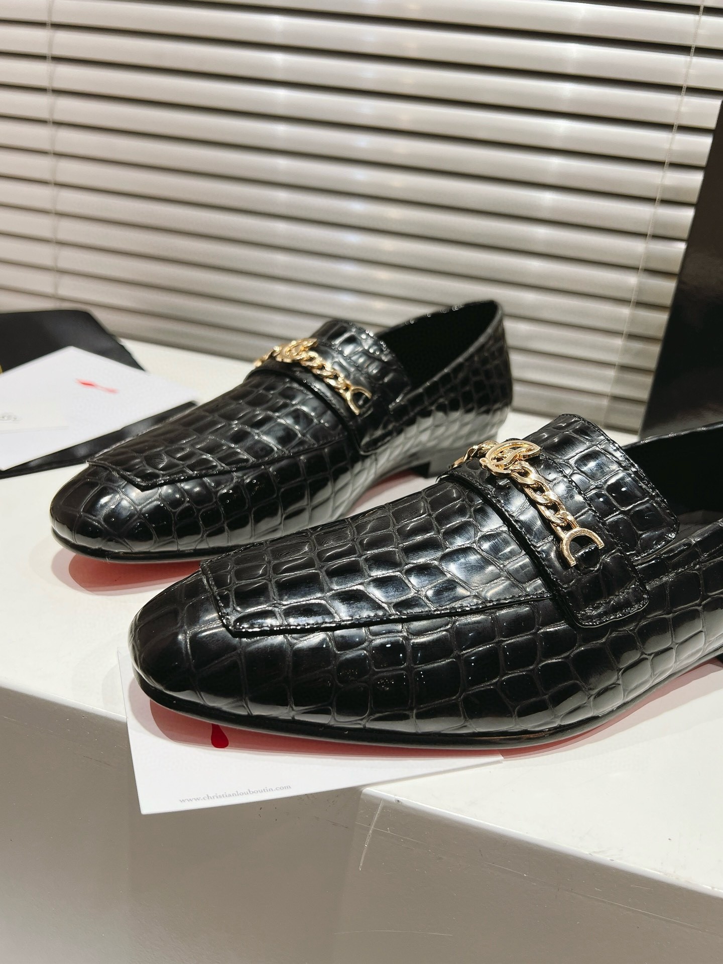 Christian Louboutin Men's MJ Moc Loafers in Black Crocodile Embossed Leather