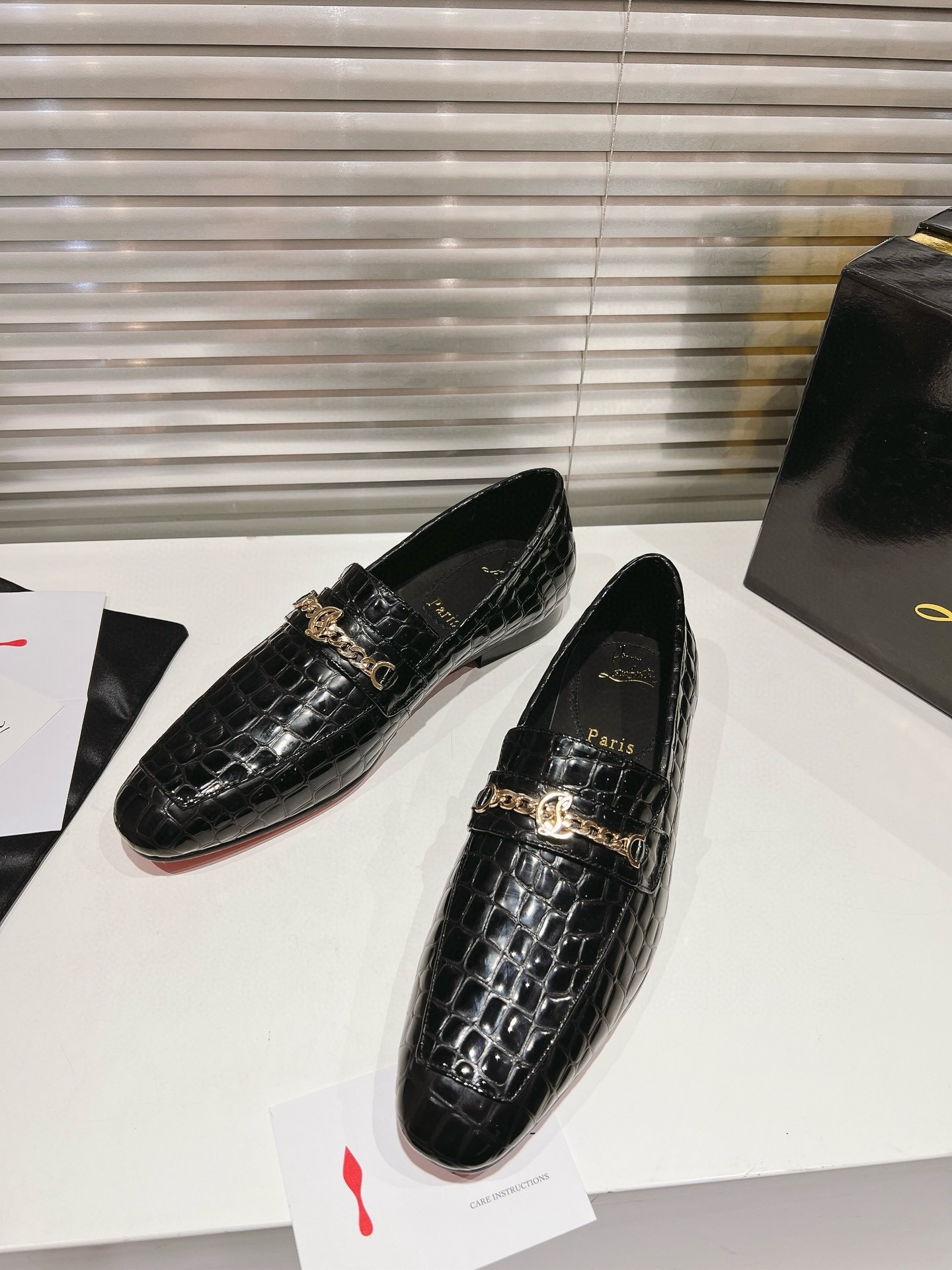 Christian Louboutin Men's MJ Moc Loafers in Black Crocodile Embossed Leather