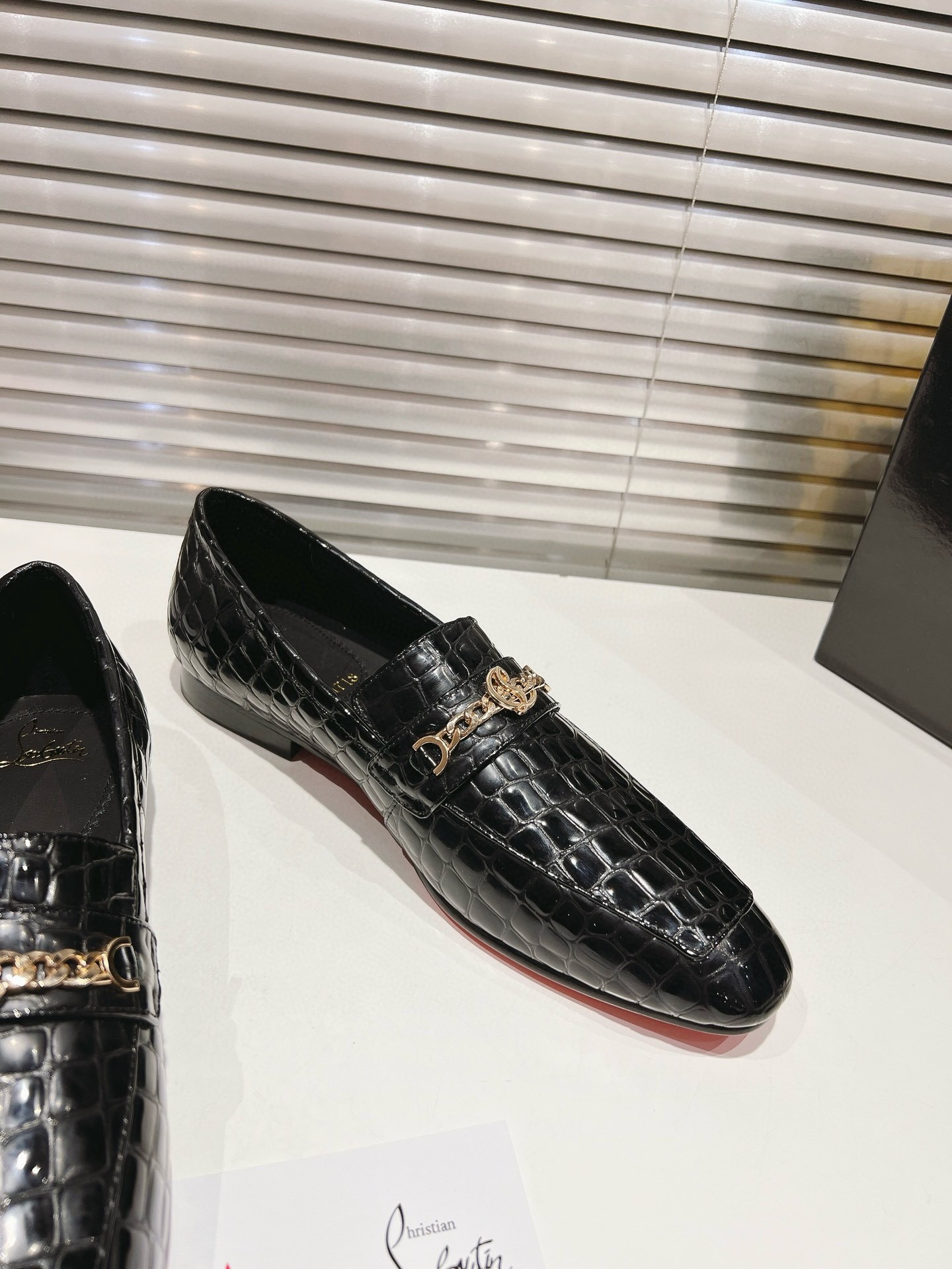 Christian Louboutin Men's MJ Moc Loafers in Black Crocodile Embossed Leather